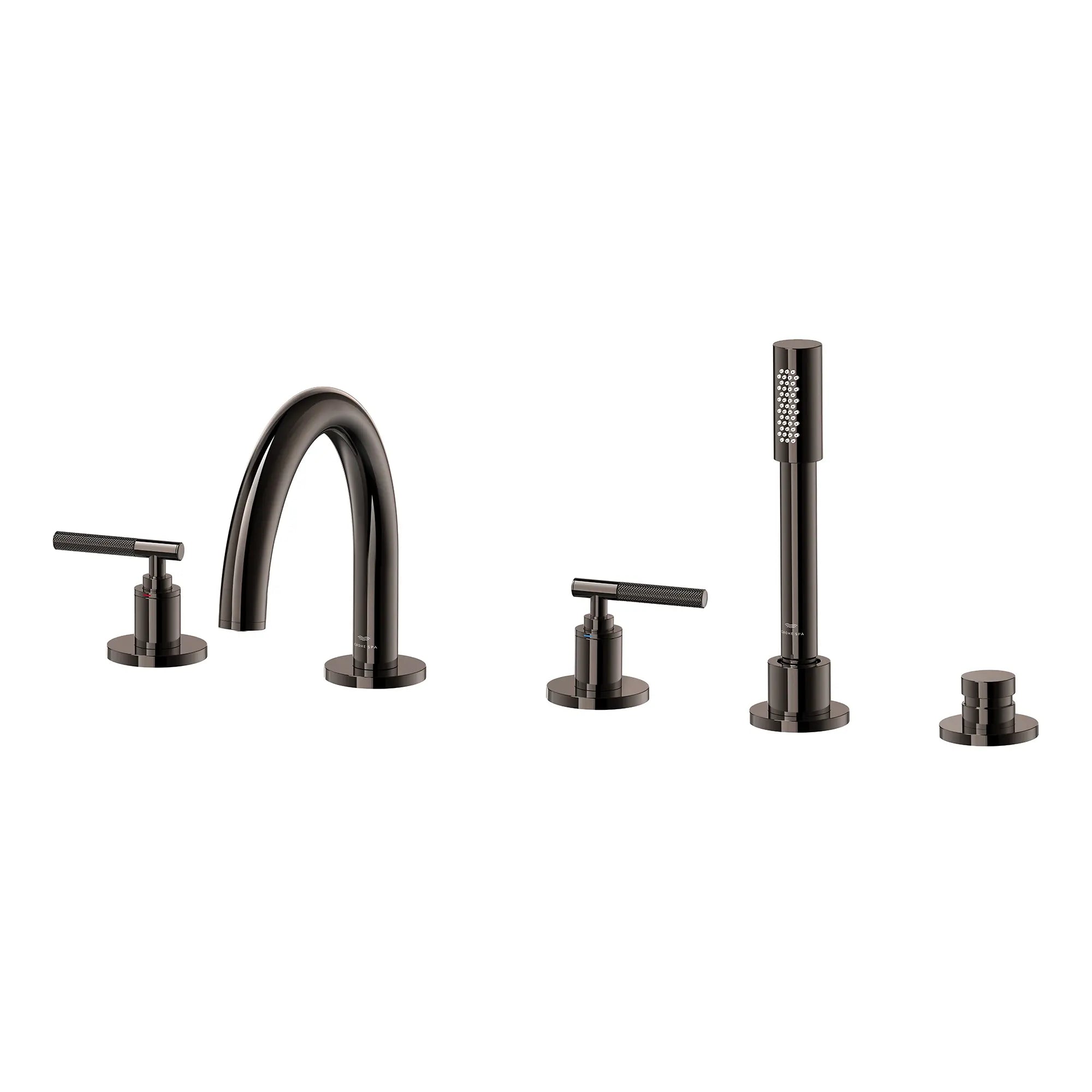 5-Hole 2-Handle Deck Mount Roman Tub Faucet with 6.6 L/min (1.75 GPM) Hand Shower // HARD GRAPHITE // 287624_Atrio_PC_SiloLeft_25274A000_48651A000_0001_APRIL2026_0_CDNwebp.webp