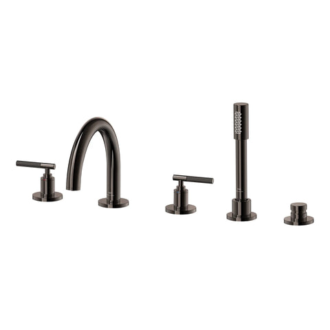 5-Hole 2-Handle Deck Mount Roman Tub Faucet with 6.6 L/min (1.75 GPM) Hand Shower - Hard Graphite
