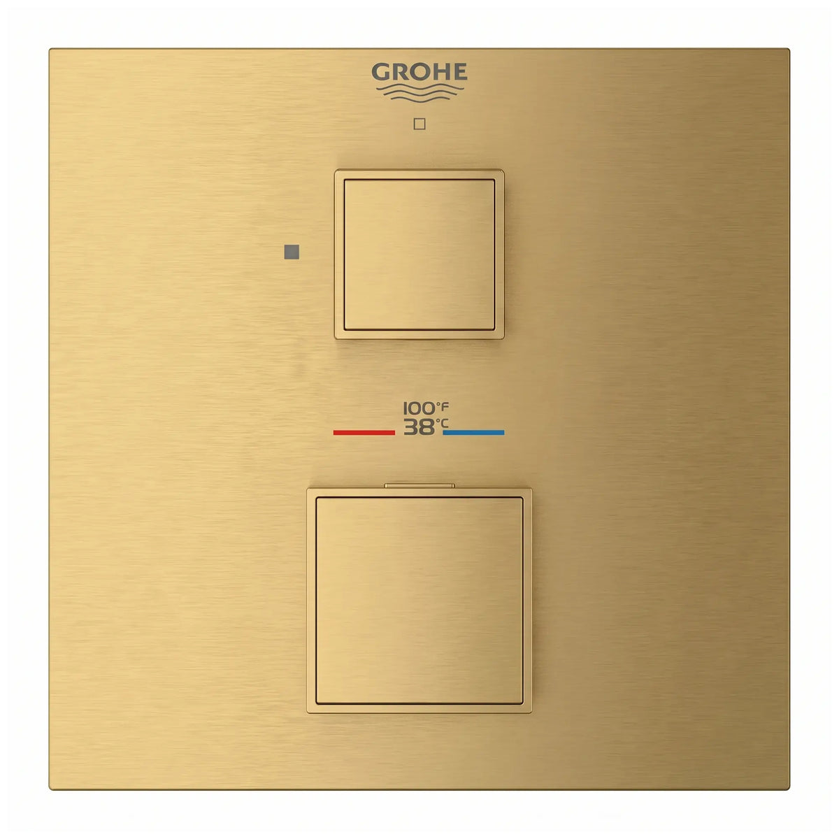 Grohtherm Cube Single Function 2-Handle Thermostatic Valve Trim // BRUSHED COOL SUNRISE // 289636_Grohtherm_SiloFront_24157GN0_0001_Aug2026_0_CDNwebp.webp