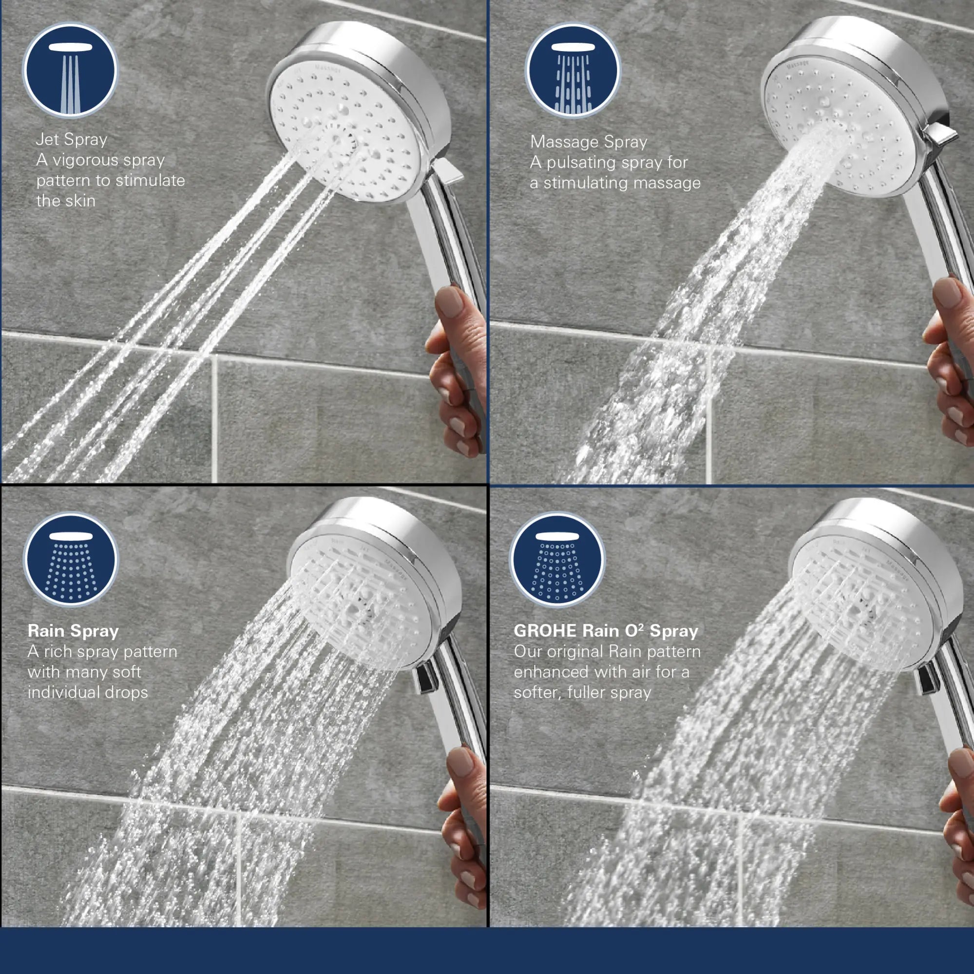 Hand Shower - 4 Sprays, 1.75 gpm // GROHE STARLIGHT CHROME // 43275_Vitalio_Comfort_HandShower_26519000_Infographic_02_0_CDNwebp.webp