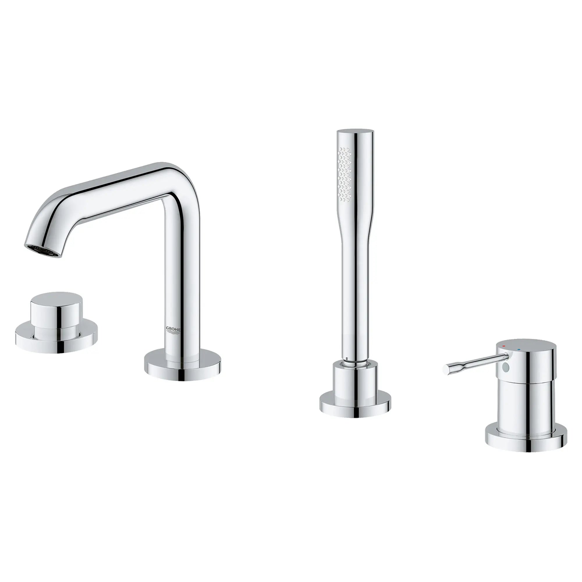 4-Hole Single-Handle Deck Mount Roman Tub Faucet with 1.75 GPM (6.6 L/min) Hand Shower // GROHE STARLIGHT CHROME // 48256_1957800A_1_0_CDNwebp.webp