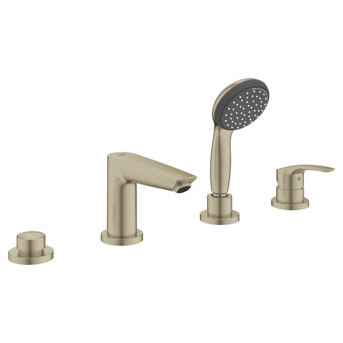4-Hole Single Handle Deck Mount Roman Tub Faucet with 1.75 GPM (6.6 L/min) Hand Shower - Brushed Nickel InfinityFinish