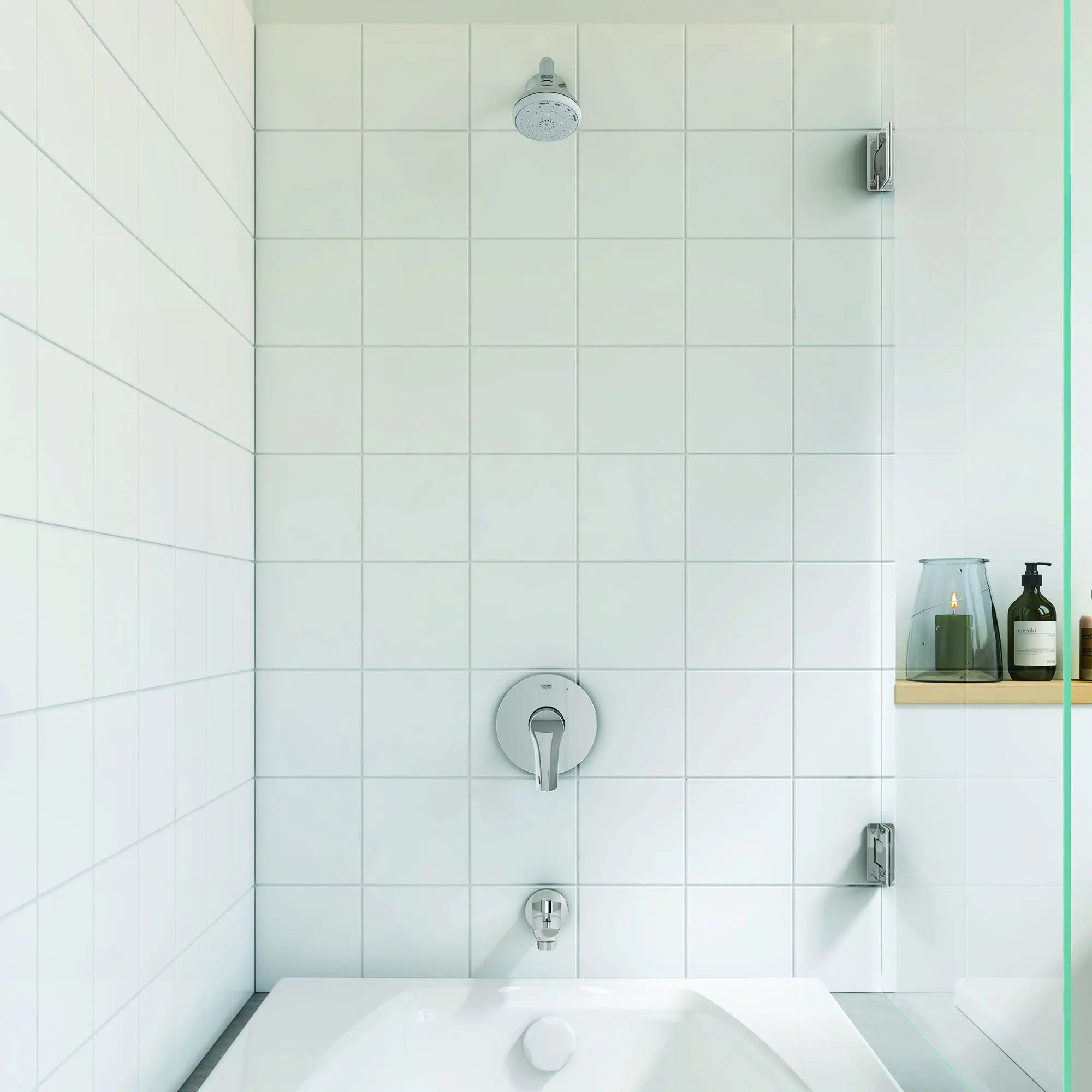 100 Shower Head, 4" - 4 Sprays, 6.6 L/min (1.75 gpm) // GROHE STARLIGHT CHROME // 67943_B-13356003_19458003_26044001_CDNwebp.webp