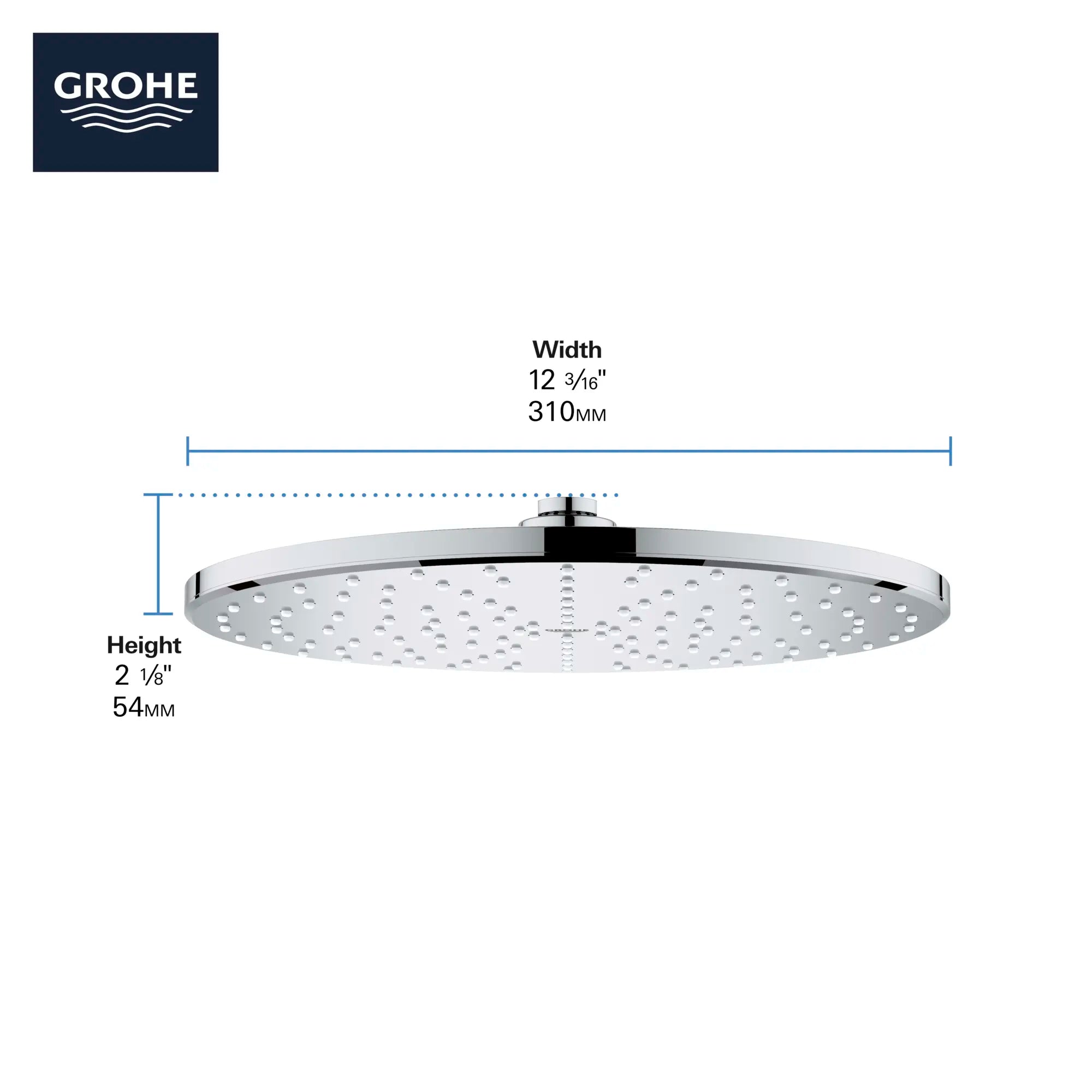 310 Mono Shower Head, 12" - 1 Spray, 6.6 L/min (1.75 gpm) // BRUSHED NICKEL INFINITYFINISH // 68431_GROHE_Rainshower_Mono_310_Showerhead_26569_Info_F2_0_CDNwebp.webp