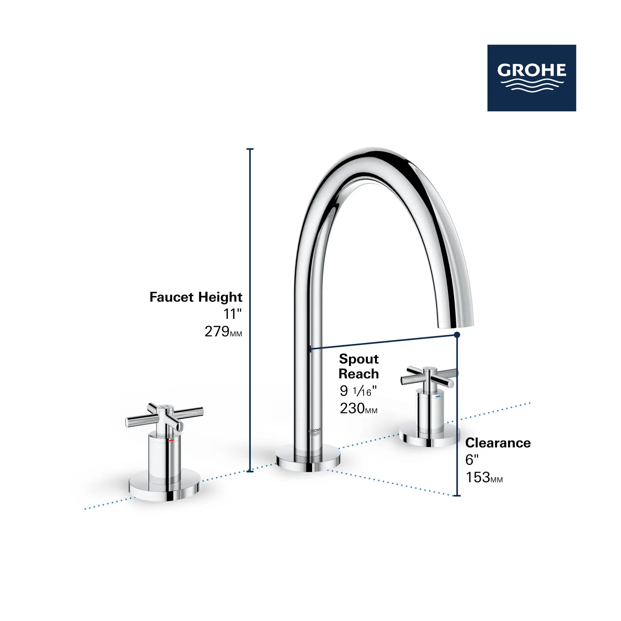 3-Hole 2-Handle Deck Mount Roman Tub Faucet // GROHE STARLIGHT CHROME // 68468_GROHE_Atrio_Bath_3-Hole_TubFiller_25048_3_Infographics_2_0_CDNwebp.webp