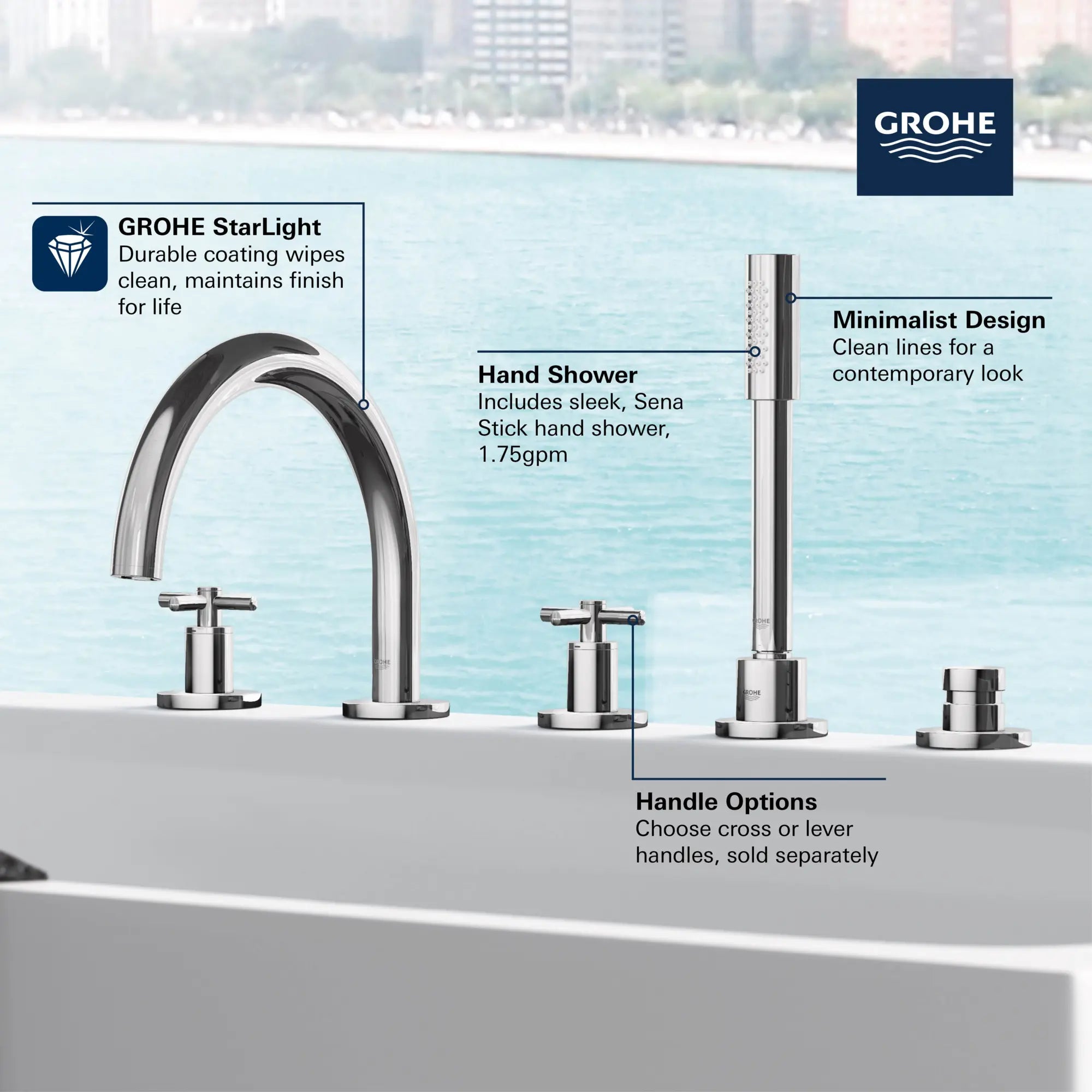 5-Hole 2-Handle Deck Mount Roman Tub Faucet with 1.75 GPM Hand Shower // GROHE STARLIGHT CHROME // 68469_GROHE_Atrio_Bath_DeckMount_TubFiller_25049_3_Infographics_1_0_CDNwebp.webp