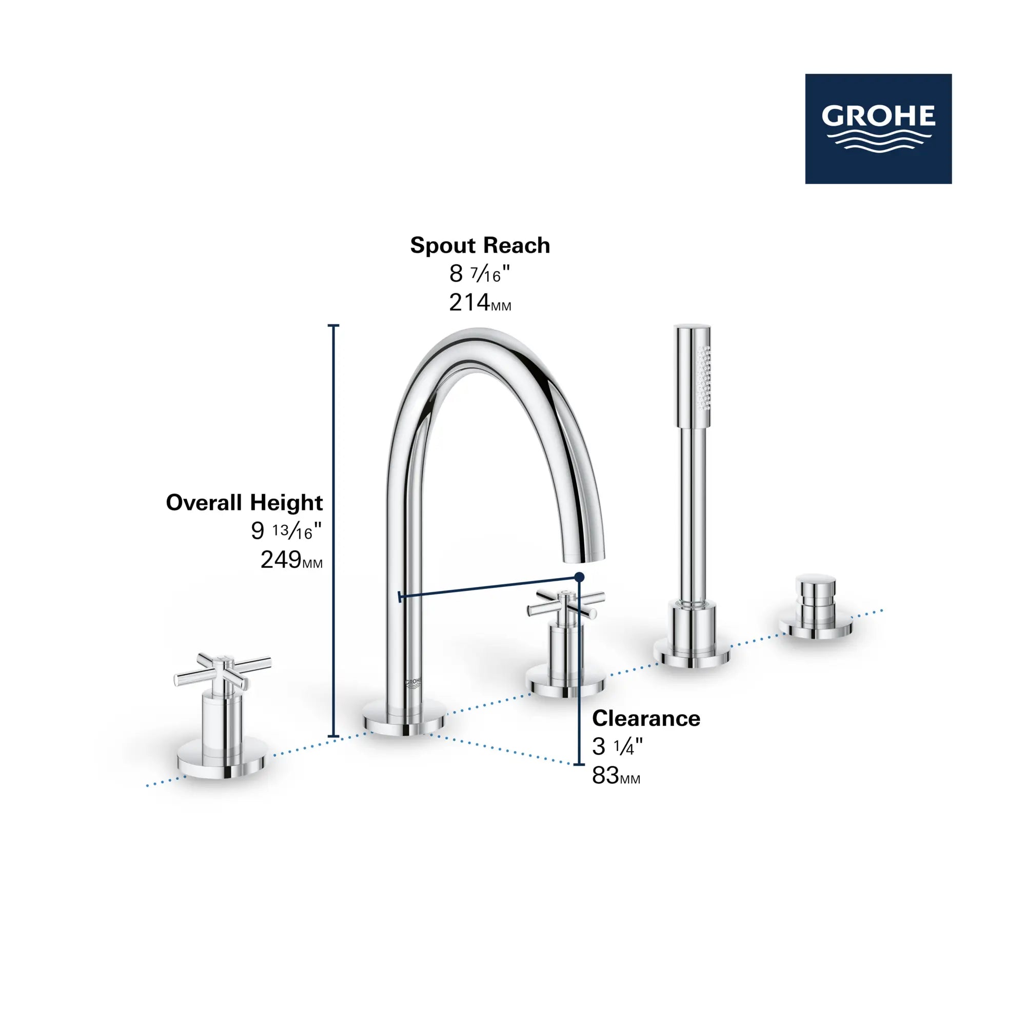5-Hole 2-Handle Deck Mount Roman Tub Faucet with 1.75 GPM Hand Shower // GROHE STARLIGHT CHROME // 68470_GROHE_Atrio_Bath_DeckMount_TubFiller_25049_3_Infographics_2_0_CDNwebp.webp