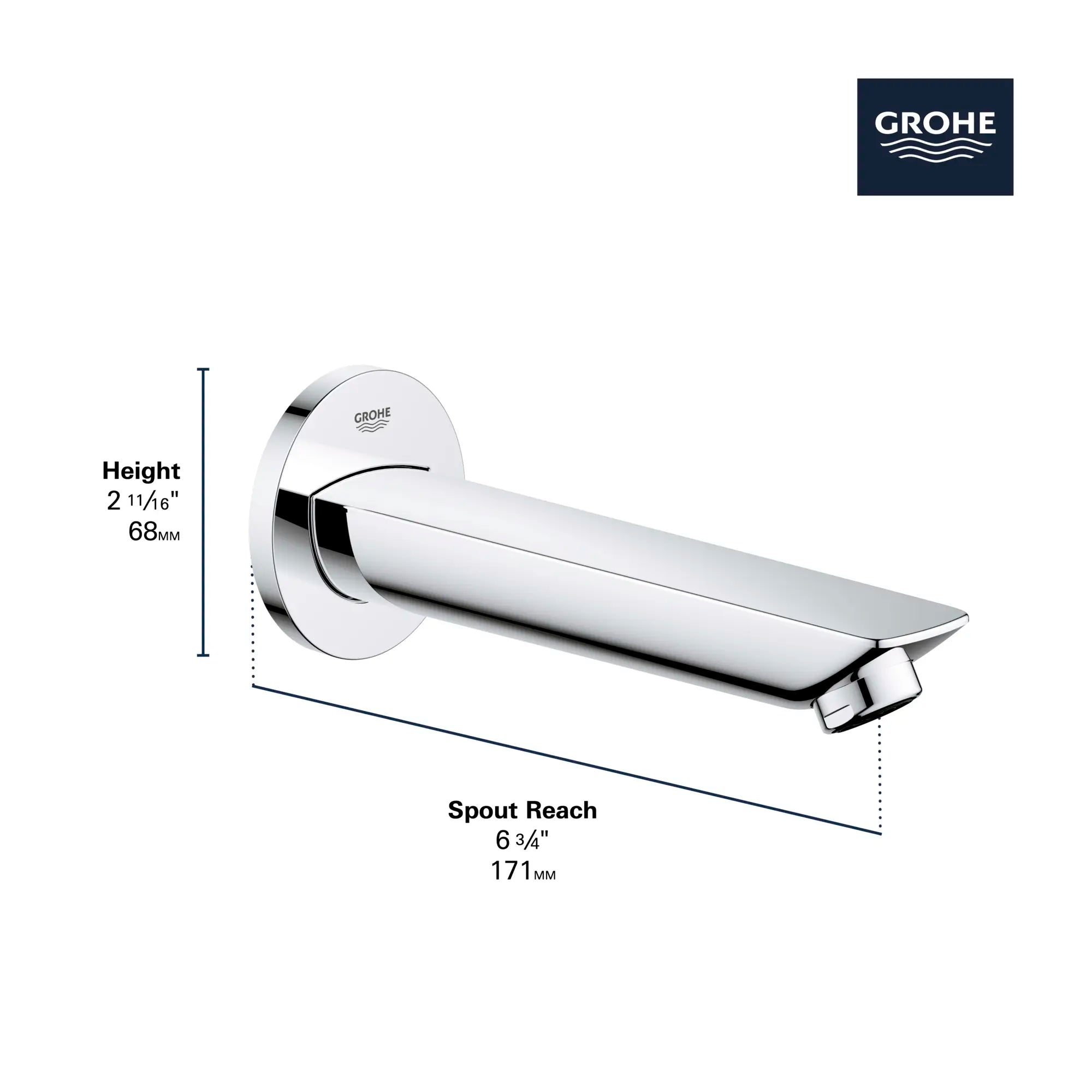 Tub Spout // GROHE STARLIGHT CHROME // 68511_GROHE_BauLoop_Bath_Faucet_13286001_Infographics_1_0_CDNwebp.webp