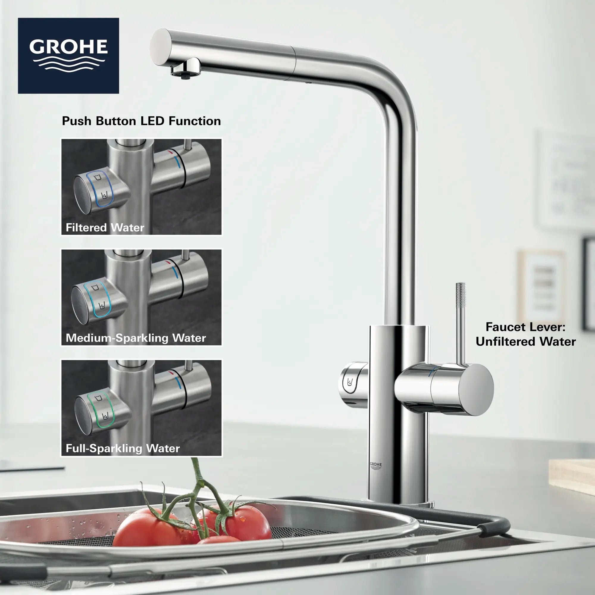 GROHE Blue Single-Handle Pull-Out Kitchen Faucet Single Spray 1.75 GPM (6.6 L/min) with Chilled & Sparkling Water // GROHE STARLIGHT CHROME // 68532_GROHE_Infographics_Blue_L-spout_31608_F3_0_CDNwebp.webp