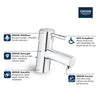 [34702001] Single Hole Single-Handle XS-Size Bathroom Faucet, 1.2 GPM (4.5 L/min) - GROHE StarLight Chrome