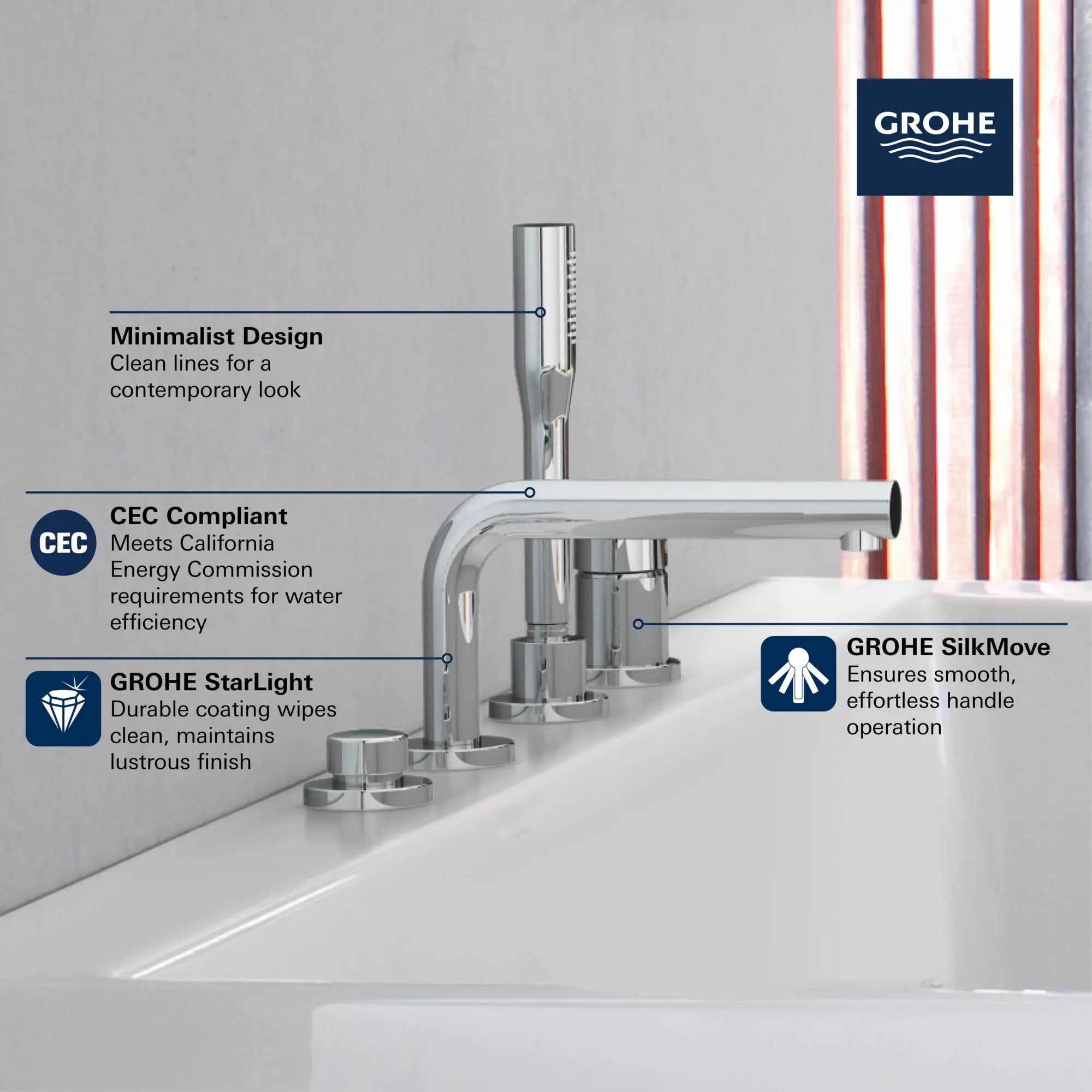 4-Hole Single-Handle Deck Mount Roman Tub Faucet with 1.75 GPM (6.6 L/min) Hand Shower // GROHE STARLIGHT CHROME // 68562_GROHE_Concetto_Bath_Roman_Tub_Faucet_19576_2_Infographics_1_0_CDNwebp.webp