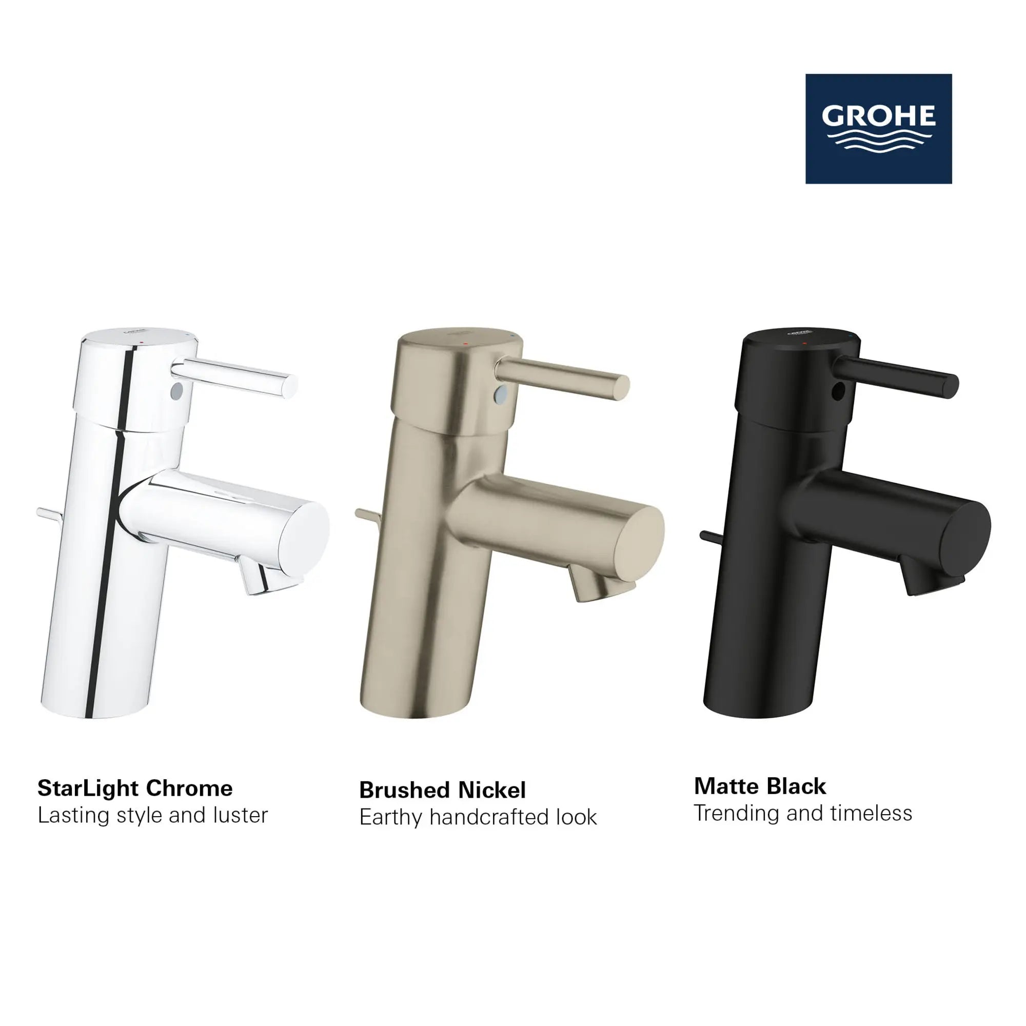 Single Hole Single-Handle S-Size Bathroom Faucet, 1.2 GPM (4.5 L/min) // GROHE STARLIGHT CHROME // 68581_GROHE_Matte_Black_Launch_FINISH_34270_1_CONCETTO_SINGLE_HANDLE_S_SIZE_BATH_FAUCET_Info_1_0_CDNwebp.webp