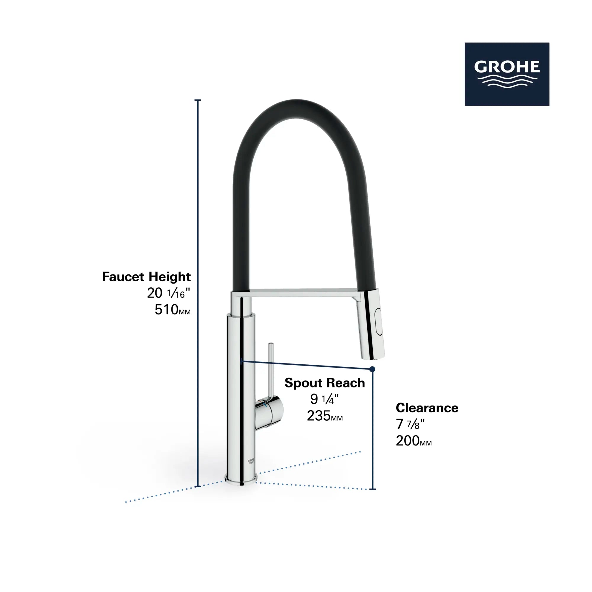 Single-Handle Semi-Pro Dual Spray Kitchen Faucet 6.6 L/min (1.75 gpm) // GROHE STARLIGHT CHROME // 68598_GROHE_Concetto_Kitchen_Faucet_31492_0_Infographics_2_0_CDNwebp.webp
