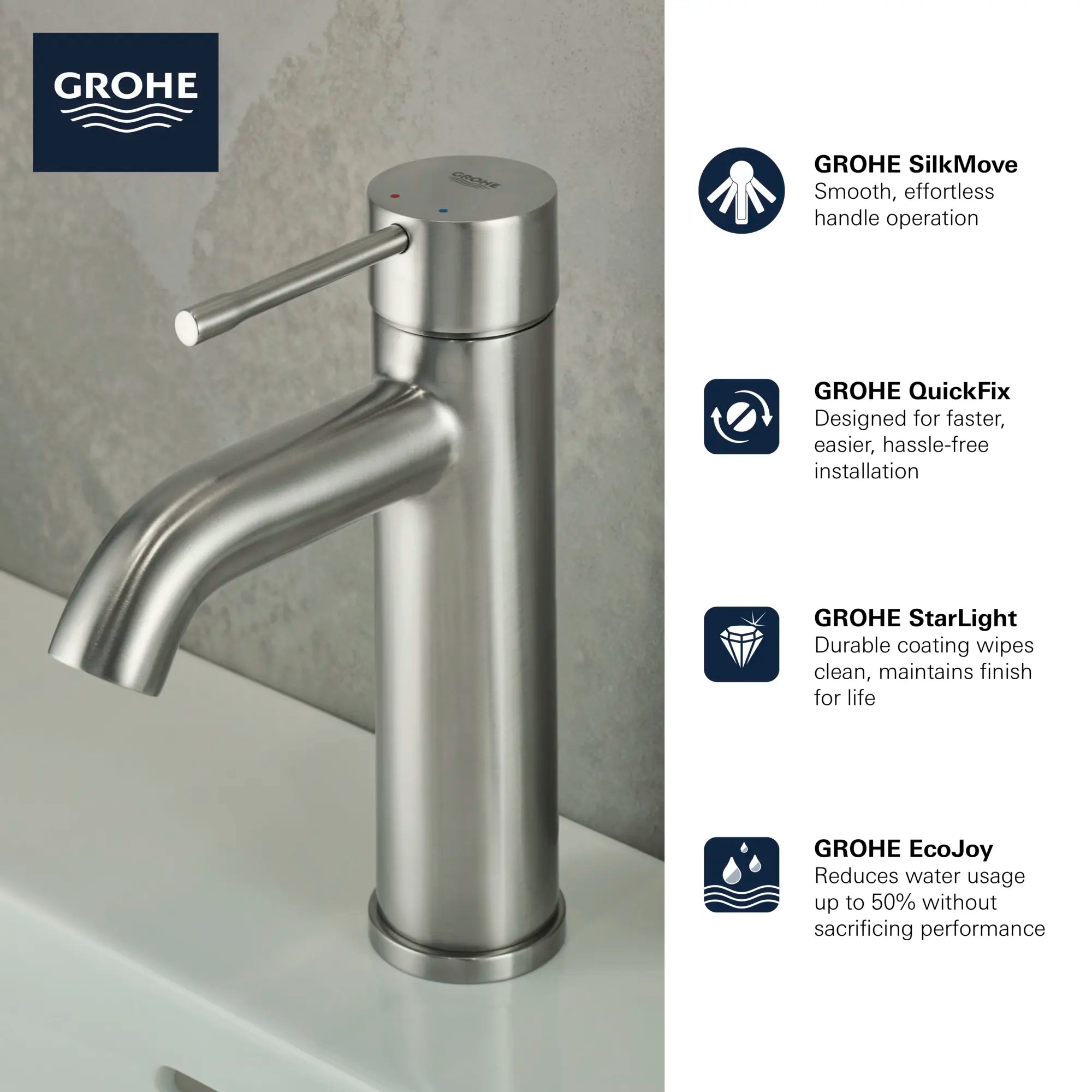 Single Hole Single-Handle S-Size Bathroom Faucet, 1.2 GPM (4.5 L/min) // GROHE STARLIGHT CHROME // 68643_GROHE_Infographics_Essence_Bath_OHM_S-Size_23592_F1_0_CDNwebp.webp