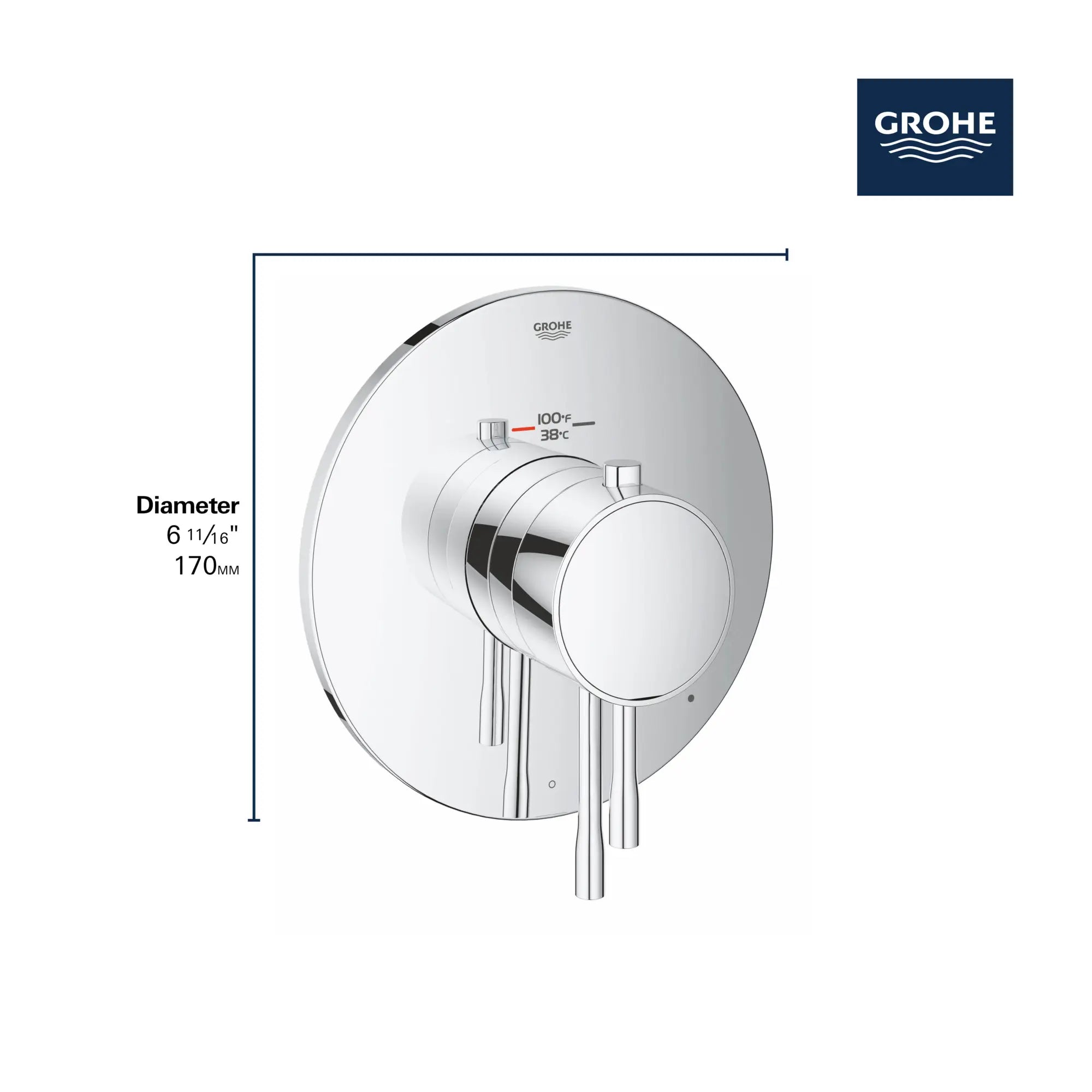 Single Function Thermostatic Valve Trim // GROHE STARLIGHT CHROME // 68668_GROHE_Essence_Trim_19987_1_Infographics_2_0_CDNwebp.webp