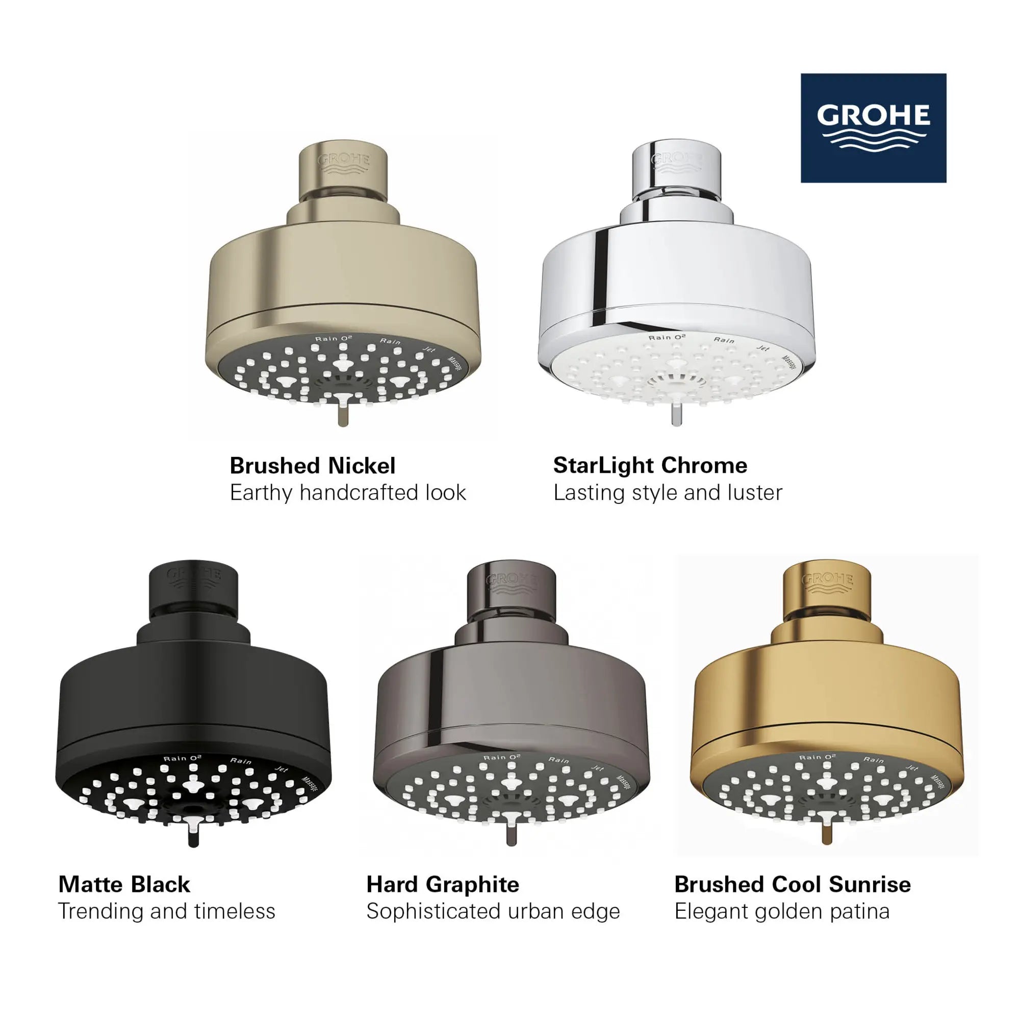Tempesta 100 Shower Head, 4" - 4 Sprays, 1.75 gpm (6.6 L/min) // BRUSHED NICKEL INFINITYFINISH // 68694_GROHE_Matte_Black_Launch_FINISH_26043_1_Temp_Cosmopolitan_100_Shower_Head_4_sprays_Info_1_0_CDNwebp.webp