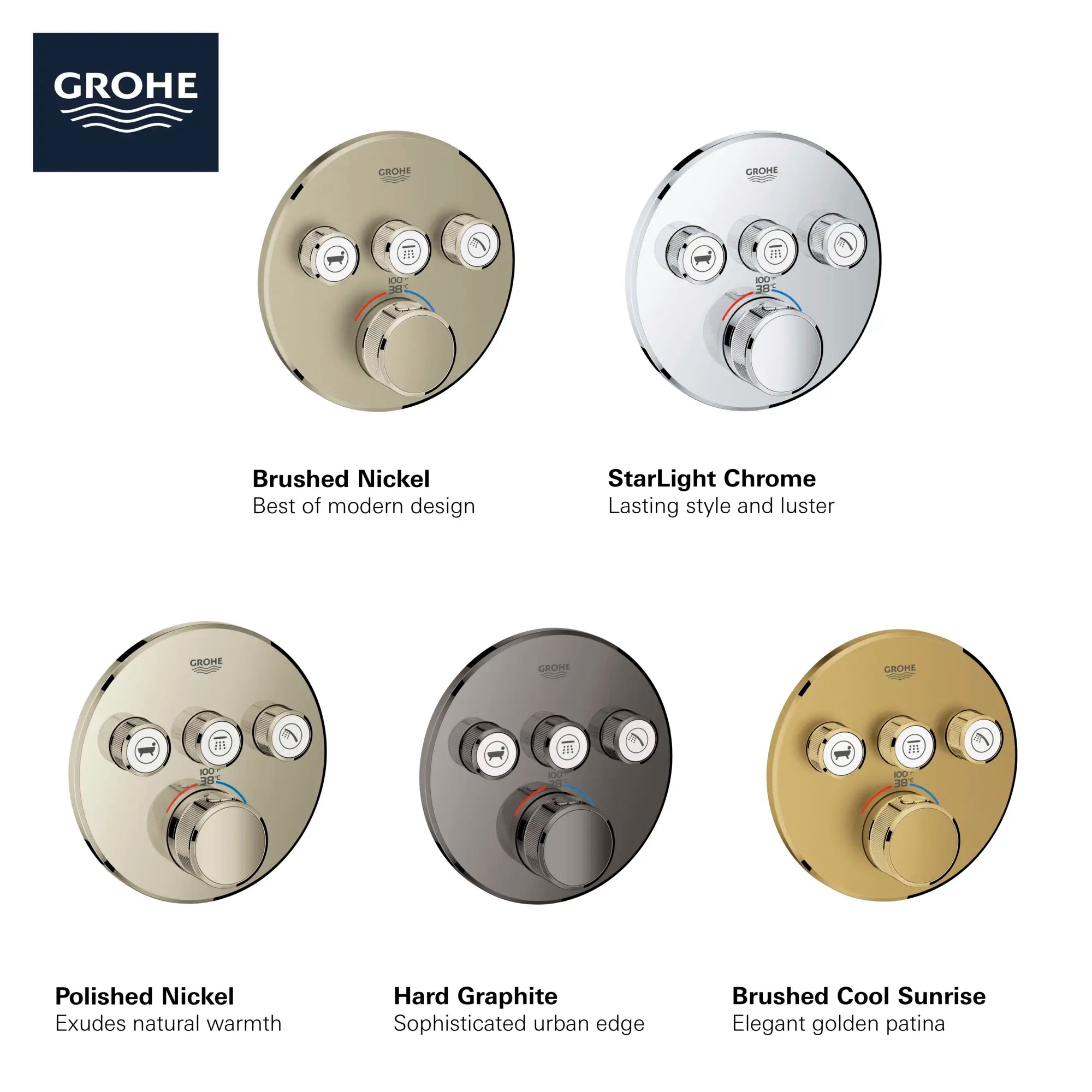 Triple Function Thermostatic Valve Trim // GROHE STARLIGHT CHROME // 68696_GROHE_Infographics_Essence_Bath_Showers_29138_F1_0_CDNwebp.webp