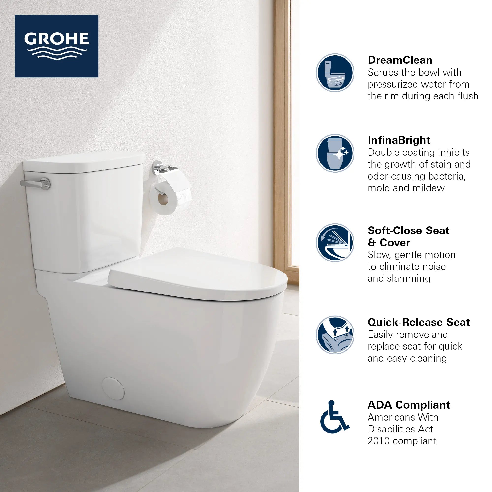 Two-piece Right height Elongated Toilet with seat, Left-Hand Trip Lever // LEFT / ALPINE WHITE // 68728_GROHE_Essence_Toilet_39675000_Infographic_1_0_CDNwebp.webp