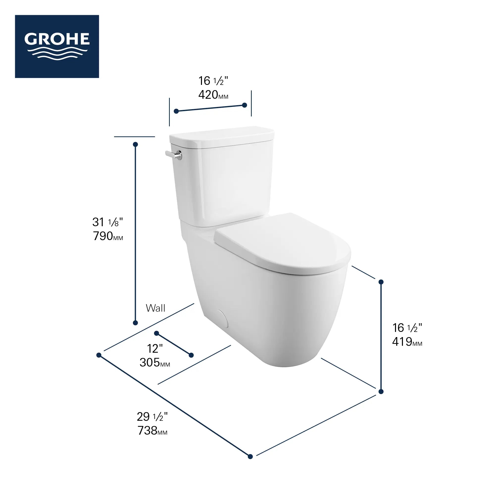 Two-piece Right height Elongated Toilet with seat, Left-Hand Trip Lever // LEFT / ALPINE WHITE // 68729_GROHE_Essence_Toilet_39675000_Infographic_2_0_CDNwebp.webp