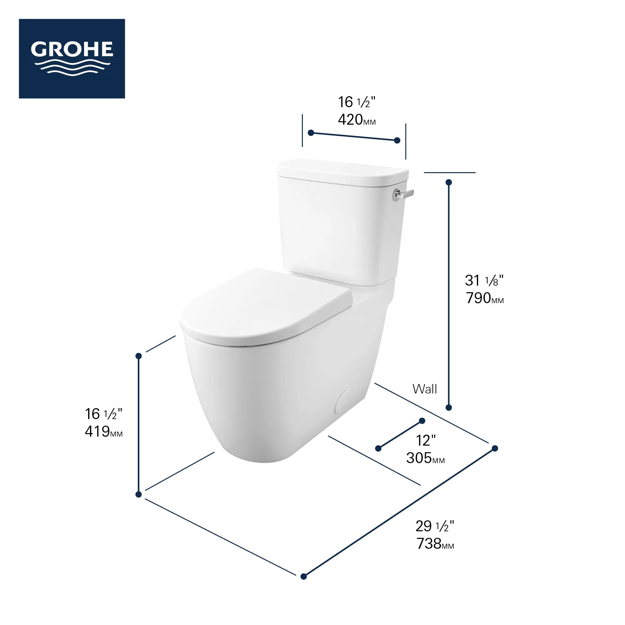 Two-piece Right height Elongated Toilet with seat, Right-Hand Trip Lever // RIGHT / ALPINE WHITE // 68731_GROHE_Essence_Toilet_39676000_Infographic_2_0_CDNwebp.webp