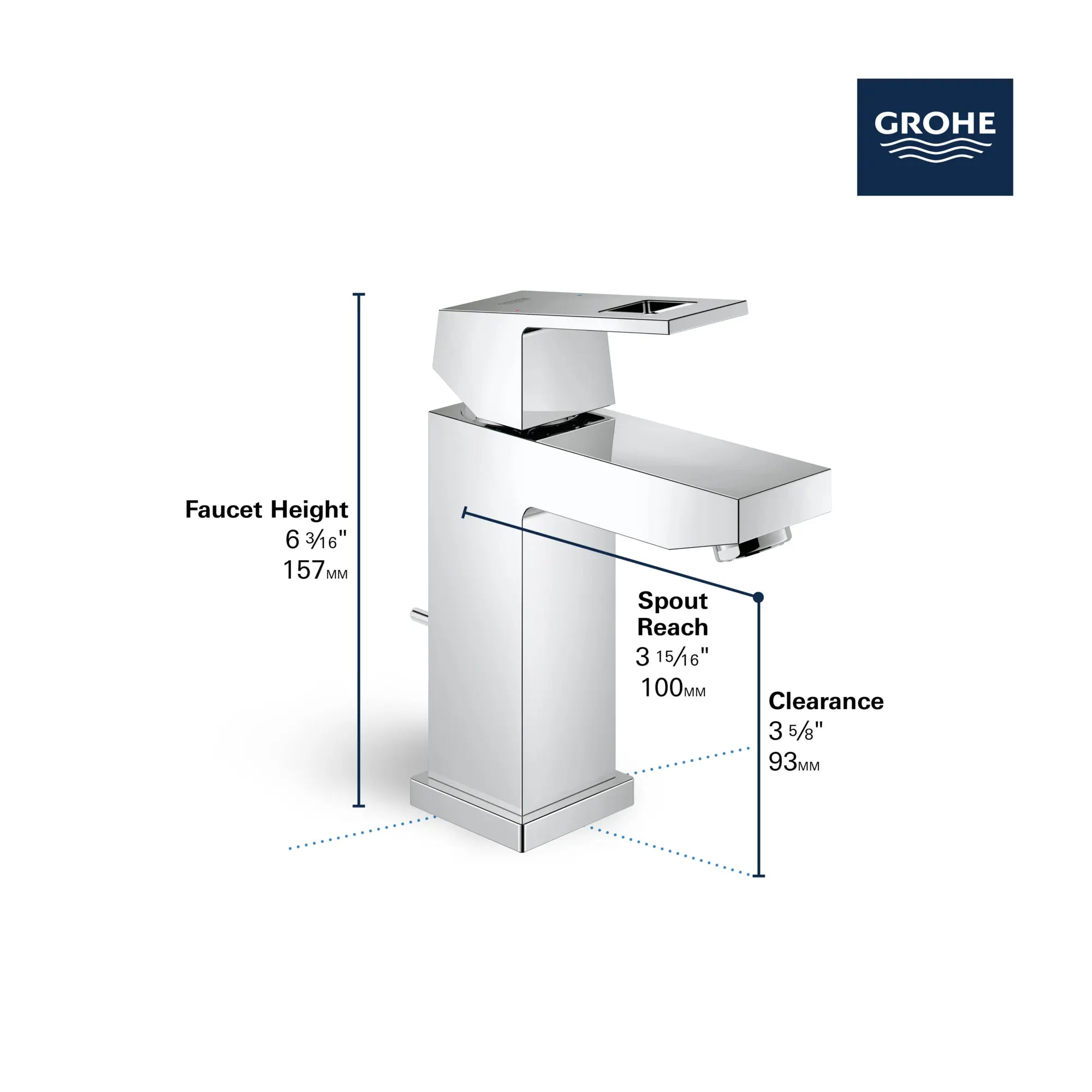 Single Hole Single-Handle S-Size Bathroom Faucet, 1.2 GPM (4.5 L/min) // GROHE STARLIGHT CHROME // 68786_GROHE_Eurocube_Bath_SingleHole_23129_A_Infographics_2_0_CDNwebp.webp