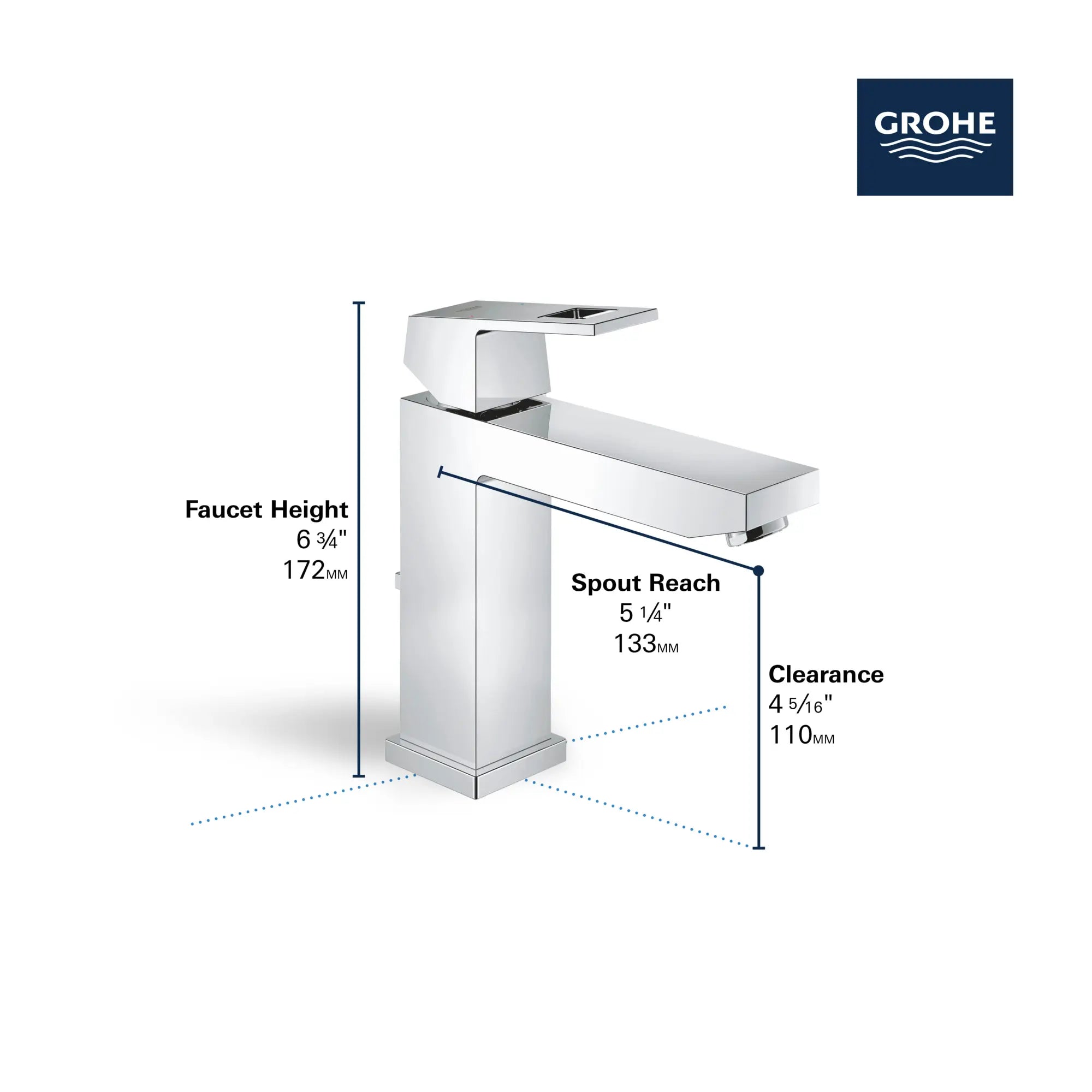 Single Hole Single-Handle M-Size Bathroom Faucet, 1.2 GPM (4.5 L/min) // GROHE STARLIGHT CHROME // 68790_GROHE_Eurocube_Bath_SingleHole_23670_0_Infographics_2_0_CDNwebp.webp