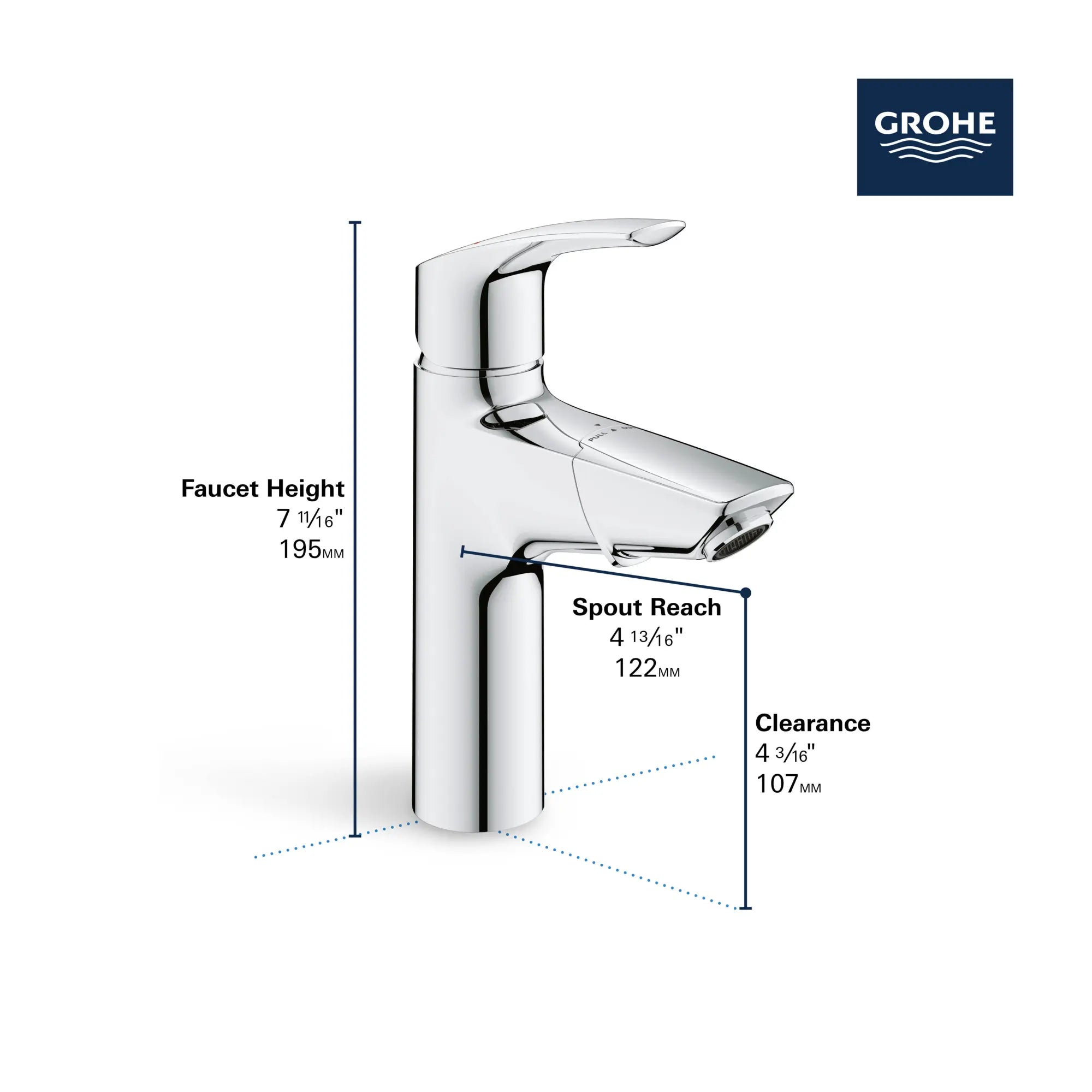 Single Hole Single-Handle M-Size Bathroom Faucet, 1.2 GPM (4.5 L/min) with Pull-Out // GROHE STARLIGHT CHROME // 68849_GROHE_Eurosmart_Bath_Single_Handle_Faucets_23991_3_Infographics_2_0_CDNwebp.webp