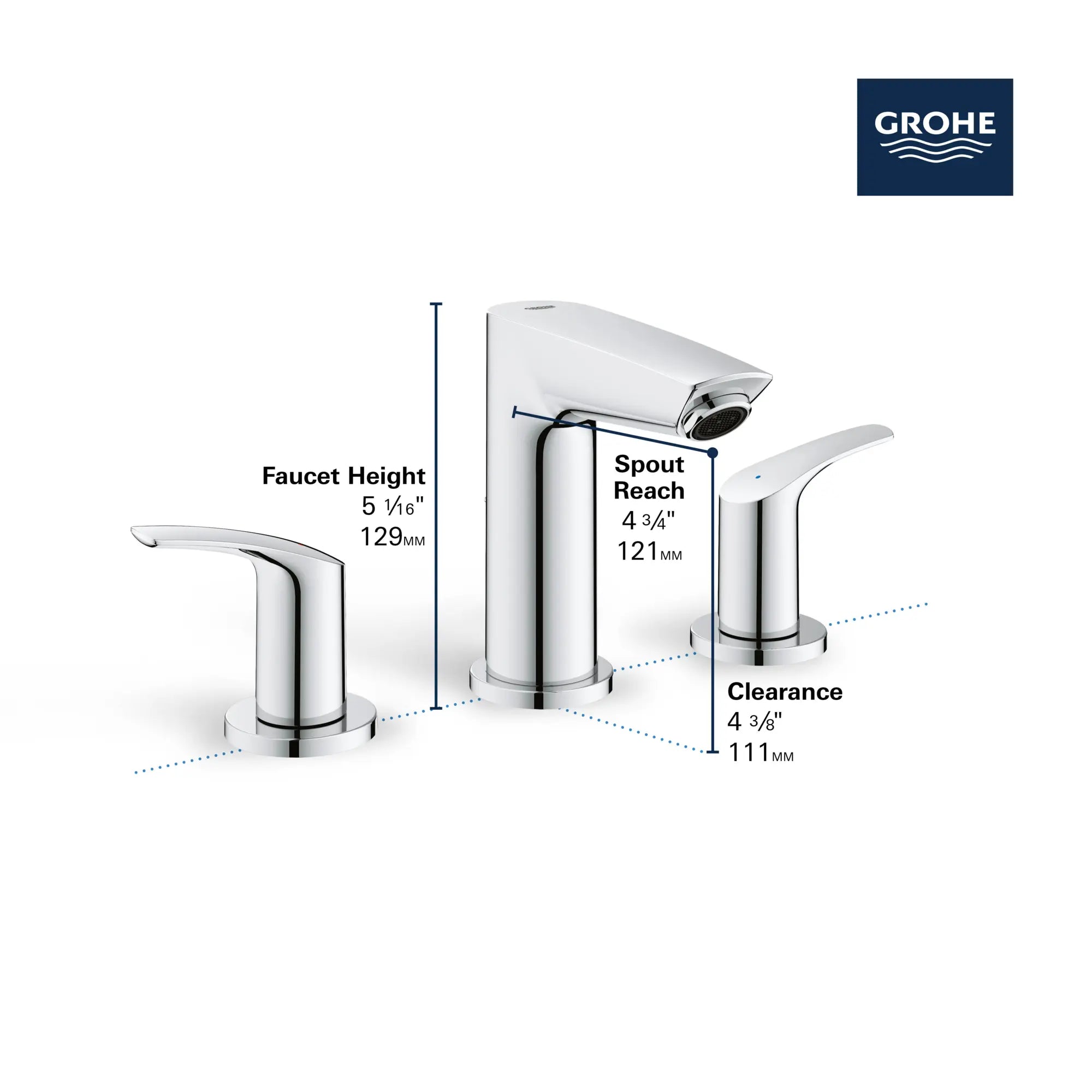 8-inch Widespread 2-Handle S-Size Bathroom Faucet, 1.2 GPM (4.5 L/min) // GROHE STARLIGHT CHROME // 68864_GROHE_Eurosmart_Bath_Widespread_Faucet_20294_3_Infographics_2_0_CDNwebp.webp