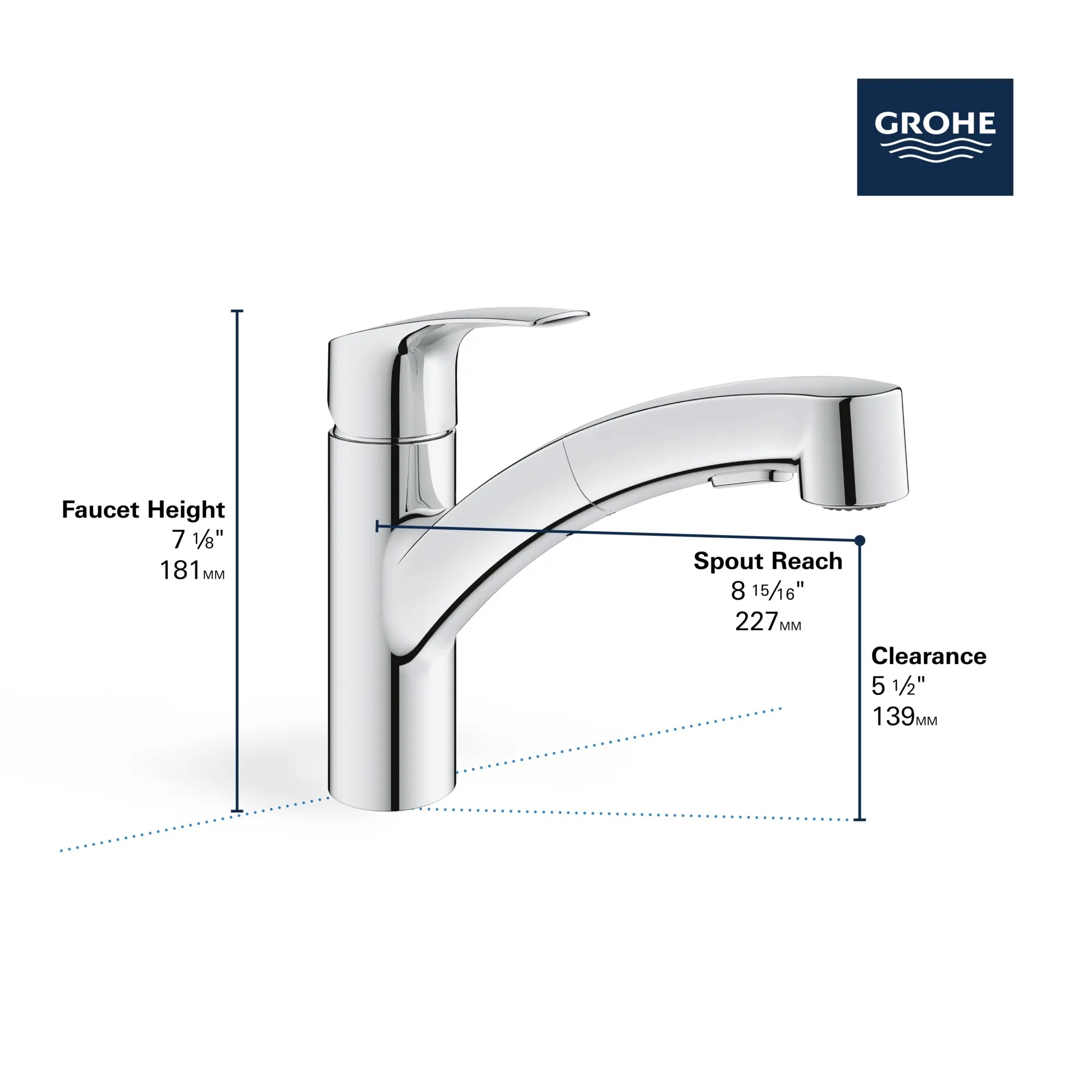 Eurosmart Single-Handle Dual Spray Pull-Out Kitchen Faucet 1.75 gpm (6.6 L/min) // GROHE STARLIGHT CHROME // 68877_2021_GROHE_Eurosmart_Kitchen_30306_Infographics_2_0_CDNwebp.webp