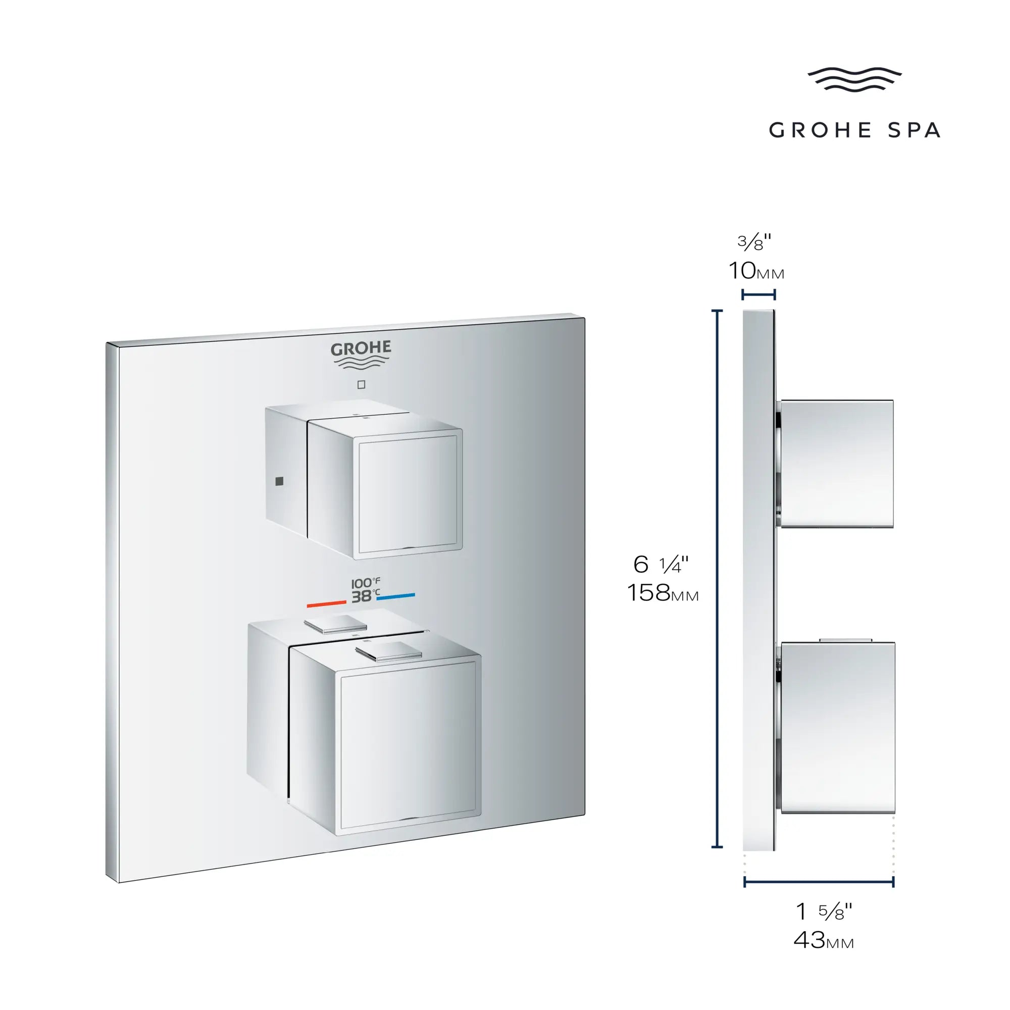 Grohtherm Cube Single Function 2-Handle Thermostatic Valve Trim // GROHE STARLIGHT CHROME // 68957_GrohTherm_Infographic_24157_0003_APR2026_1_CDNwebp.webp