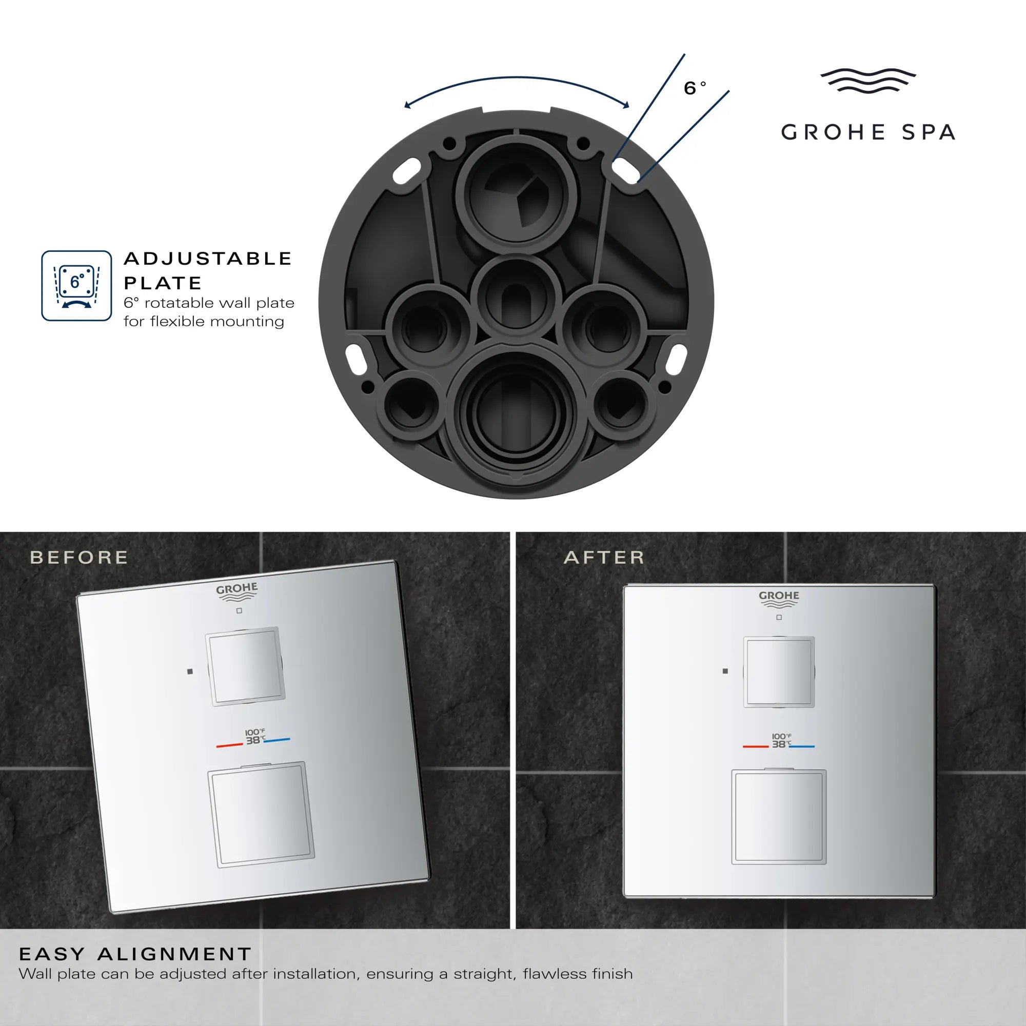 Grohtherm Cube Single Function 2-Handle Thermostatic Valve Trim // GROHE STARLIGHT CHROME // 68960_GrohTherm_Infographic_24157_0004_APR2026_1_CDNwebp.webp