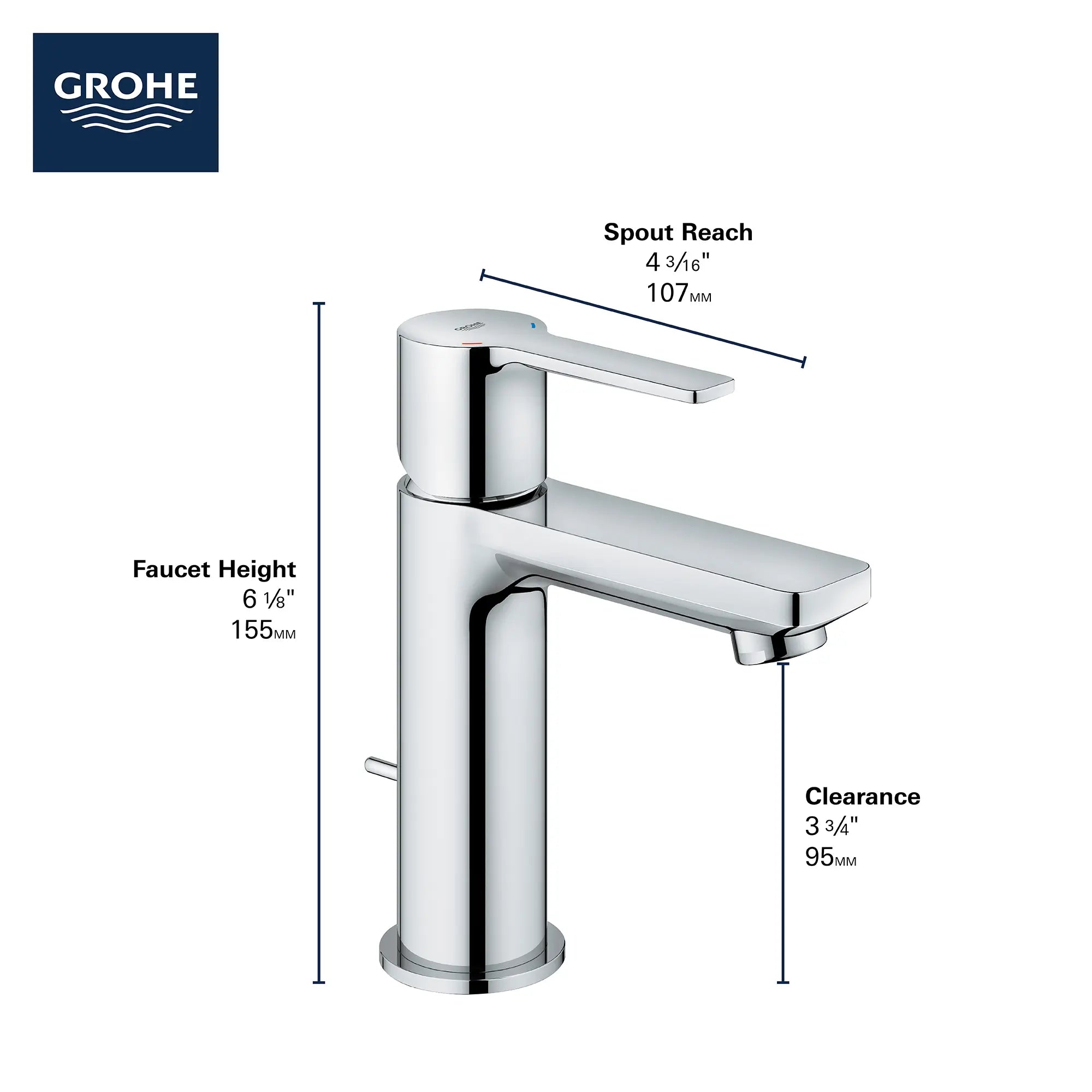 Single Hole Single-Handle XS-Size Bathroom Faucet, 1.2 GPM (4.5 L/min) // GROHE STARLIGHT CHROME // 68987_2019_GROHE_Lineare_2382400A_Infographic_1_0_CDNwebp.webp