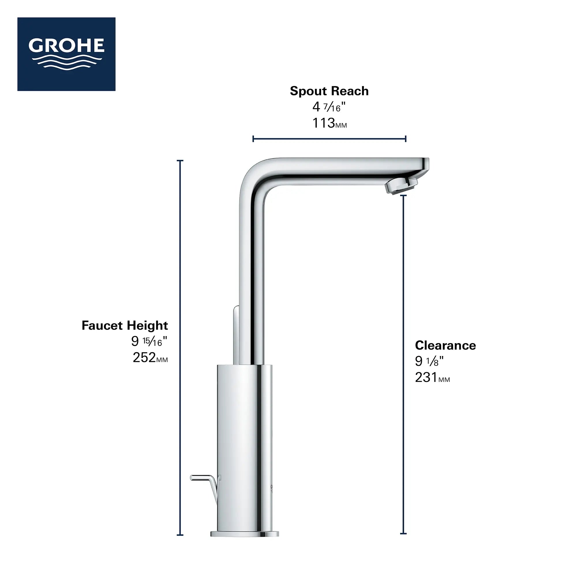 Single Hole Single-Handle L-Size Bathroom Faucet, 1.2 GPM (4.5 L/min) // GROHE STARLIGHT CHROME // 68994_2019_GROHE_Lineare_2382500A_Infographic_1_0_CDNwebp.webp