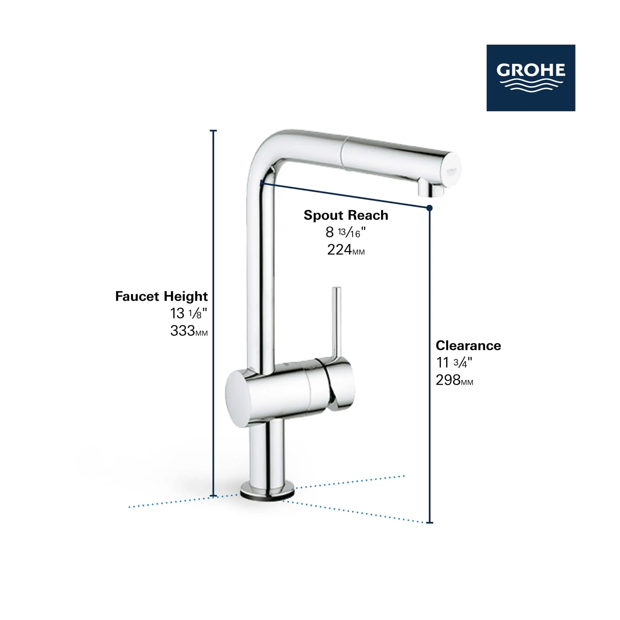 Minta Single-Handle Pull-Out Kitchen Faucet Single Spray 1.75 GPM (6.6 L/min) with Touch Technology // GROHE STARLIGHT CHROME // 69009_GROHE_Minta_Kitchen_Faucet_30218_1_Infographics_2_0_CDNwebp.webp