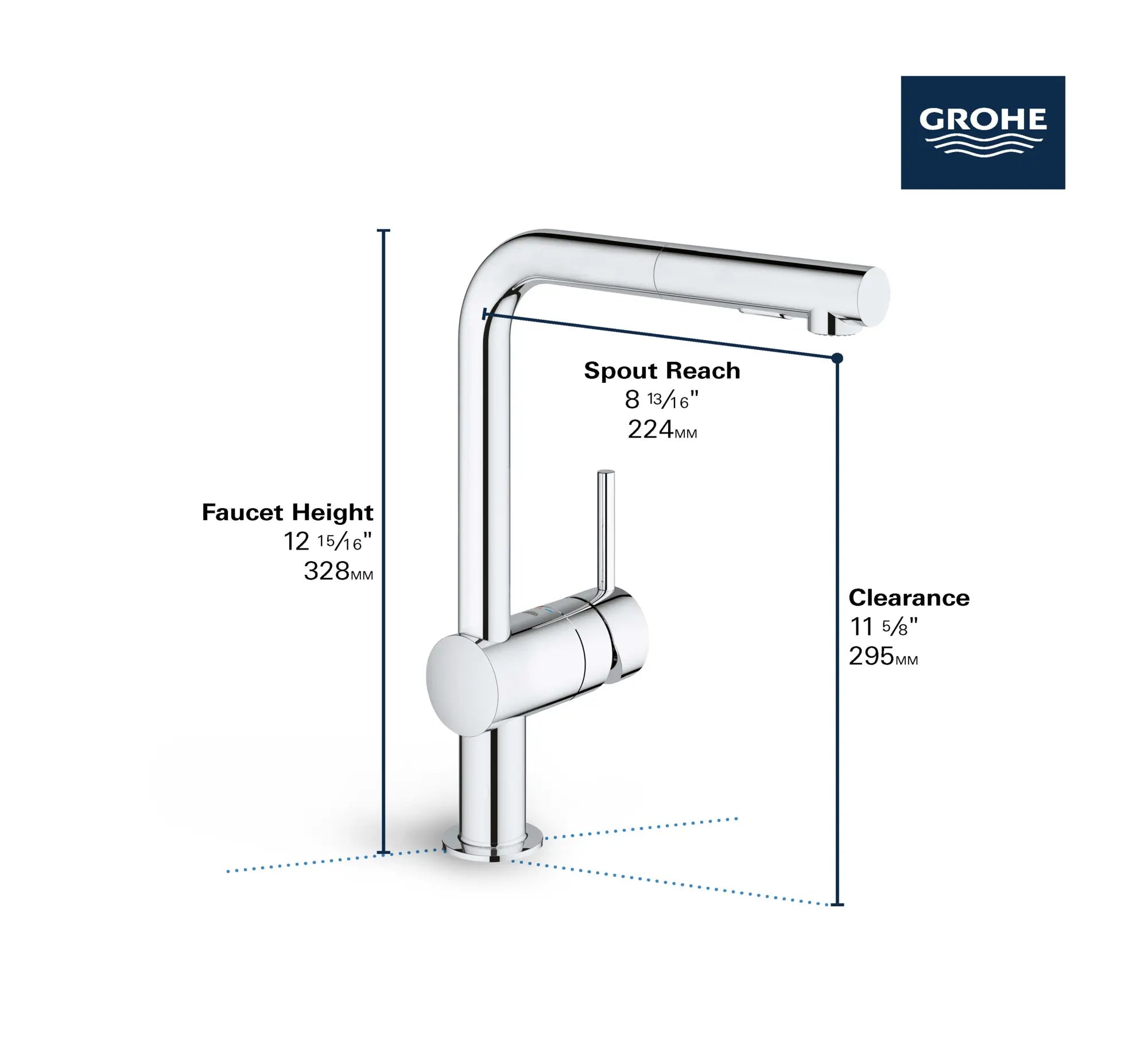 Single-Handle Pull-Out Kitchen Faucet Dual Spray 6.6 L/min (1.75 gpm) // GROHE STARLIGHT CHROME // 69014_GROHE_Minta_Kitchen_Faucet_30300_0_Infographics_2_0_CDNwebp.webp