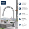 [31378003] Minta Single-Handle Pull-Down Kitchen Faucet Dual Spray 1.75 GPM (6.6 L/min) - GROHE StarLight Chrome