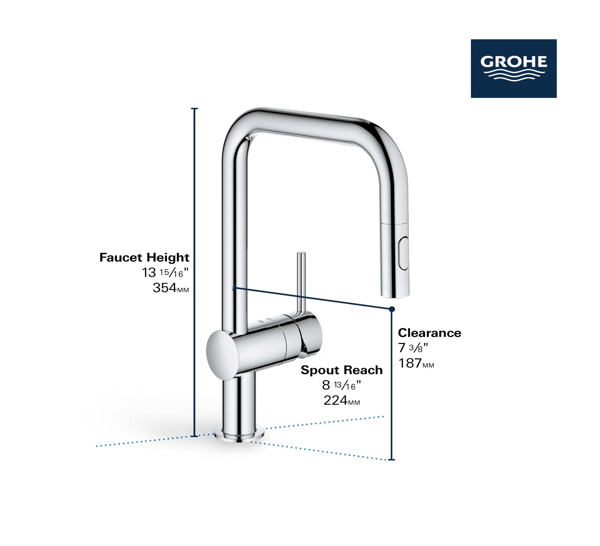 Minta Single-Handle Pull Down Kitchen Faucet Dual Spray 1.75 GPM (6.6 L/min) // GROHE STARLIGHT CHROME // 69020_GROHE_Minta_Kitchen_Faucet_32319_3_Infographics_2_0_CDNwebp.webp