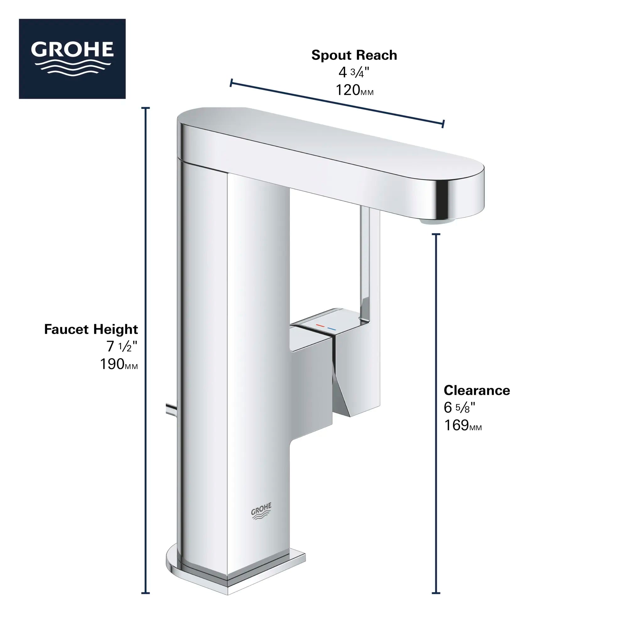 Single Hole Single-Handle M-Size Bathroom Faucet, 1.2 GPM (4.5 L/min) // GROHE STARLIGHT CHROME // 69042_GROHE_Plus_Bath_23956003_Info_F2_0_CDNwebp.webp