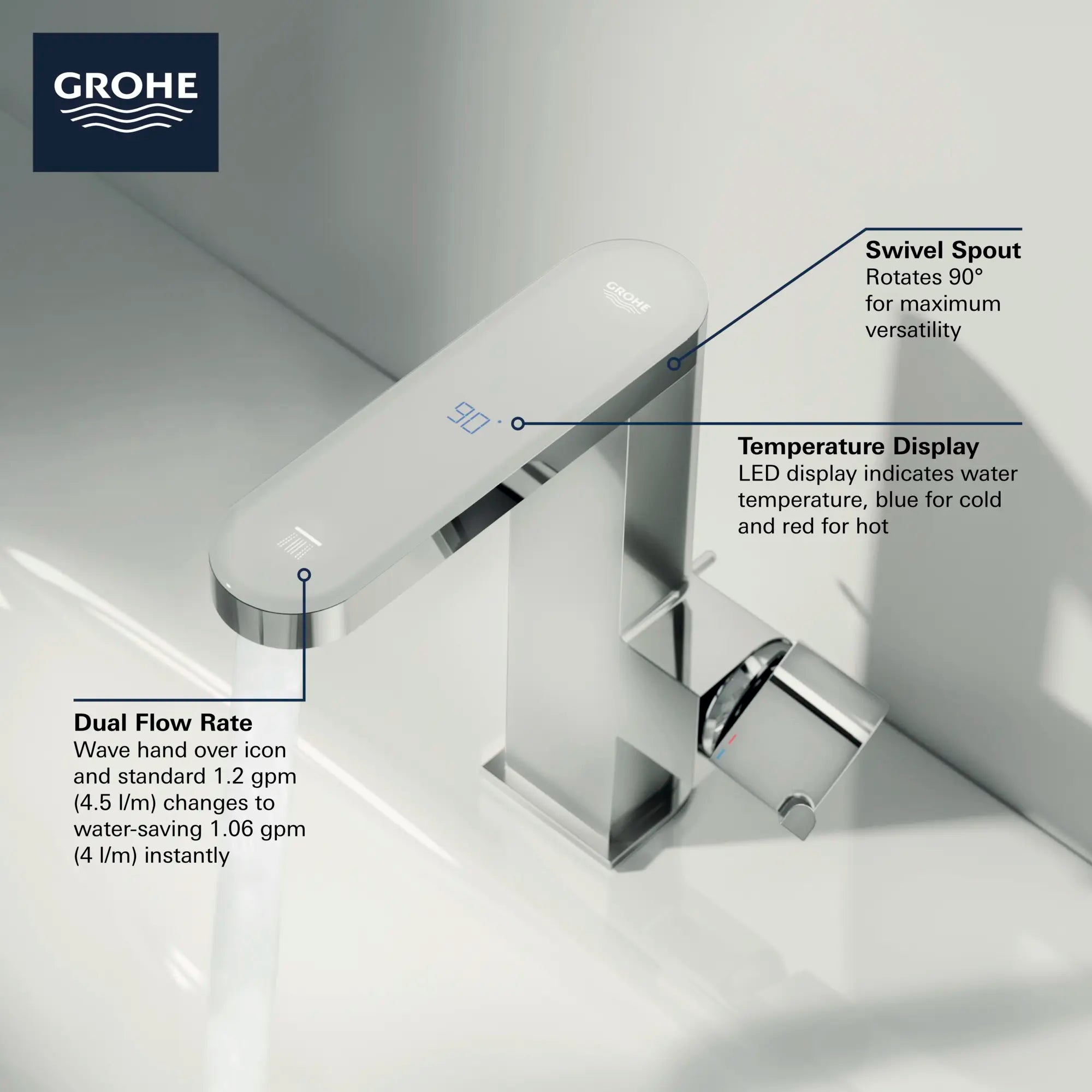 Single Hole Single-Handle M-Size Bathroom Faucet 1.2 GPM // GROHE STARLIGHT CHROME // 69046_GROHE_Plus_Bath_23960003_Info_F1_0_CDNwebp.webp