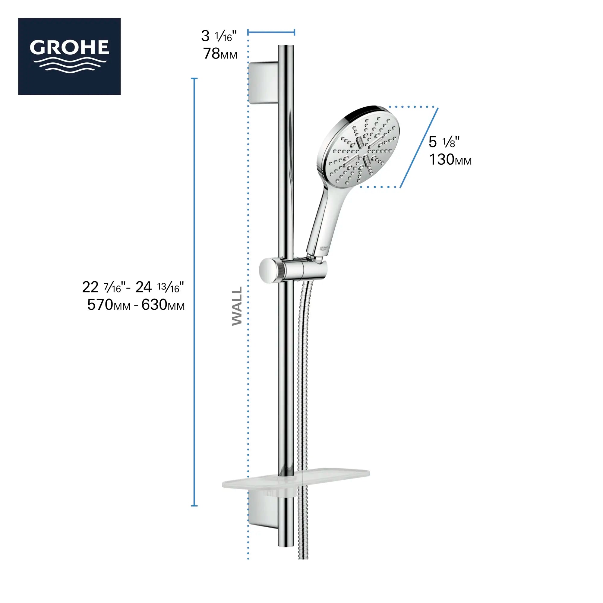 24" Shower Slide Bar Kit - 3 Sprays, 1.75 gpm (6.6 L/min) // GROHE STARLIGHT CHROME // 69109_GROHE_Info_SmartActive_HandShower_26547_F1_0_CDNwebp.webp