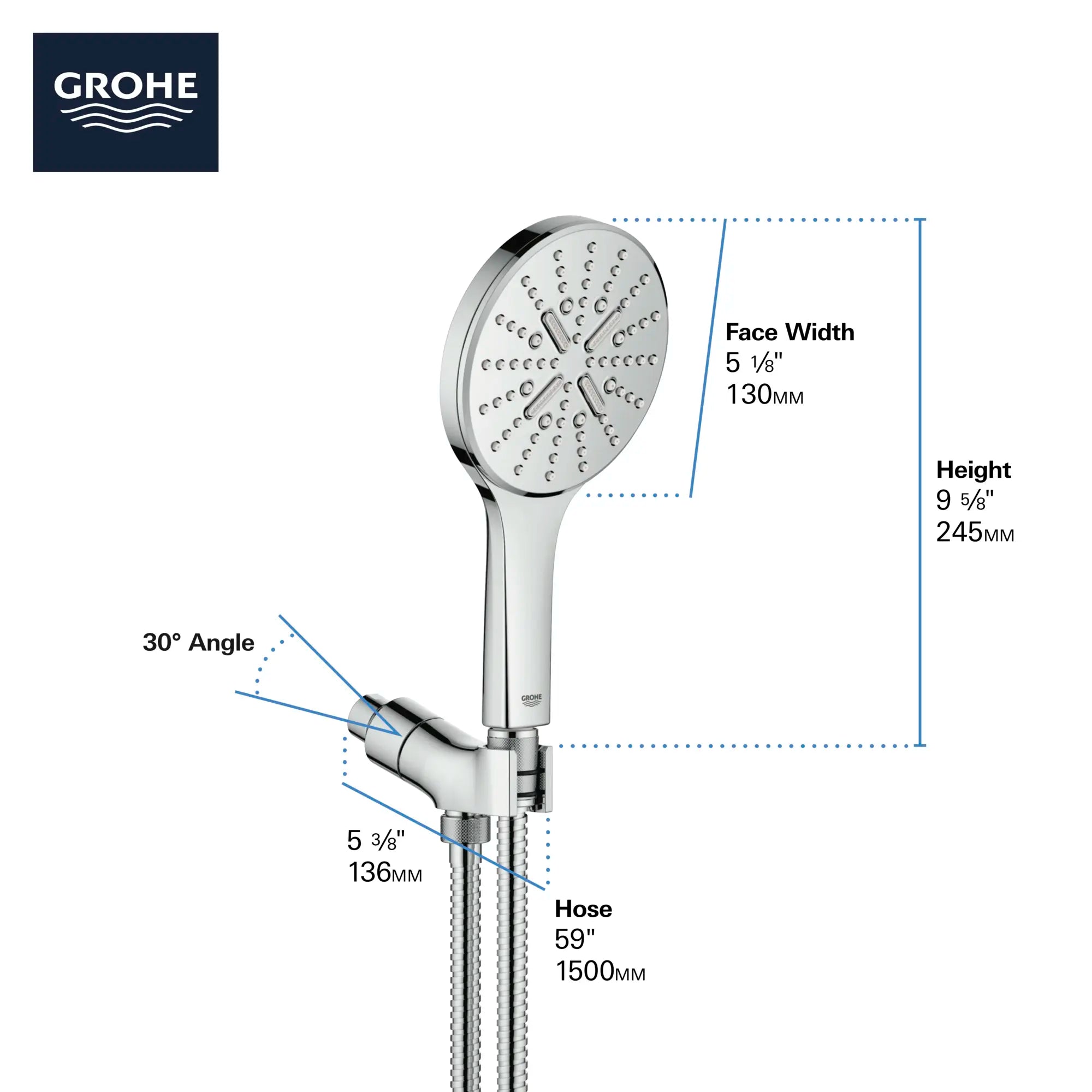 Hand Shower Kit - 3 Sprays, 1.75 gpm (6.6 L/min) // GROHE STARLIGHT CHROME // 69119_GROHE_Info_SmartActive_HandShower_26604_F1_0_CDNwebp.webp
