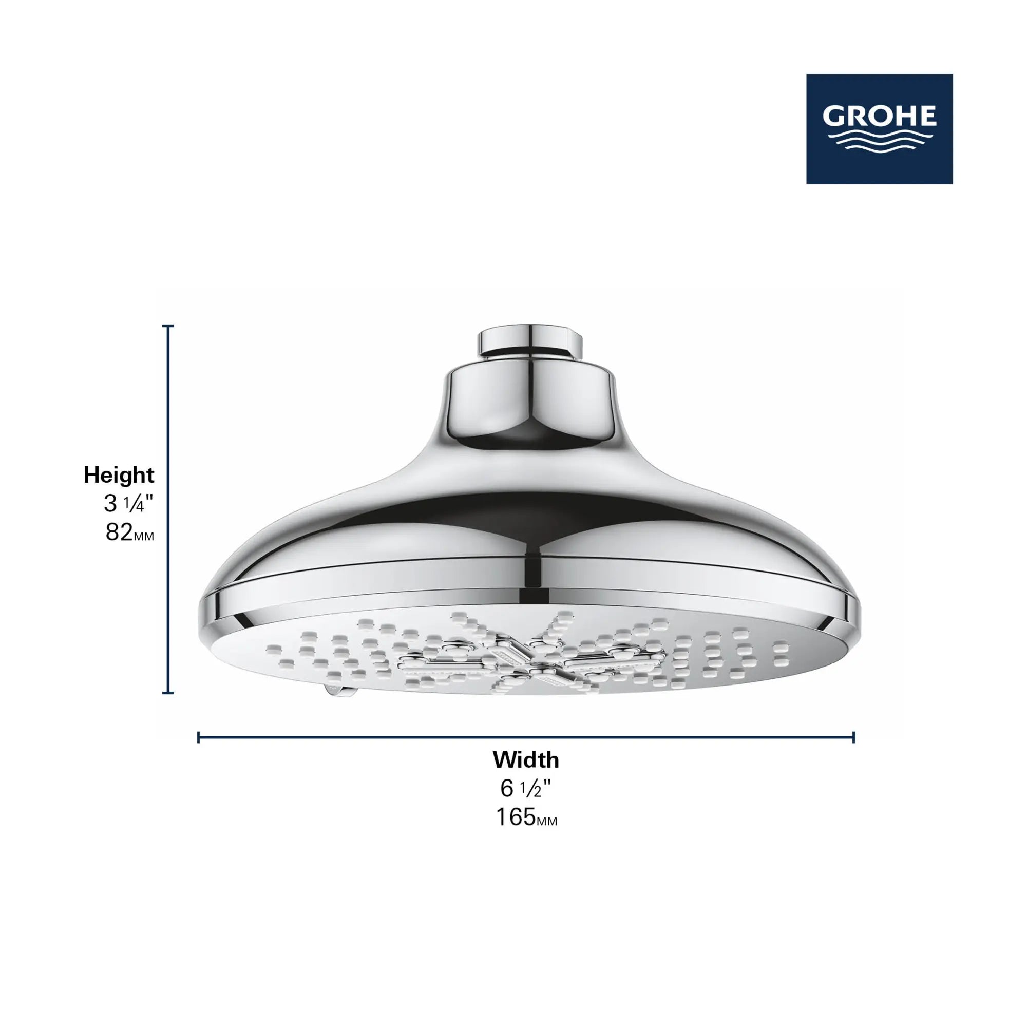 Shower Head, 6-1/2" - 3 Sprays, 1.75 GPM (6.6 L/min) // GROHE STARLIGHT CHROME // 69124_GROHE_SmartActive_Round_ShowerHead_26789_0_Infographics_2_0_CDNwebp.webp