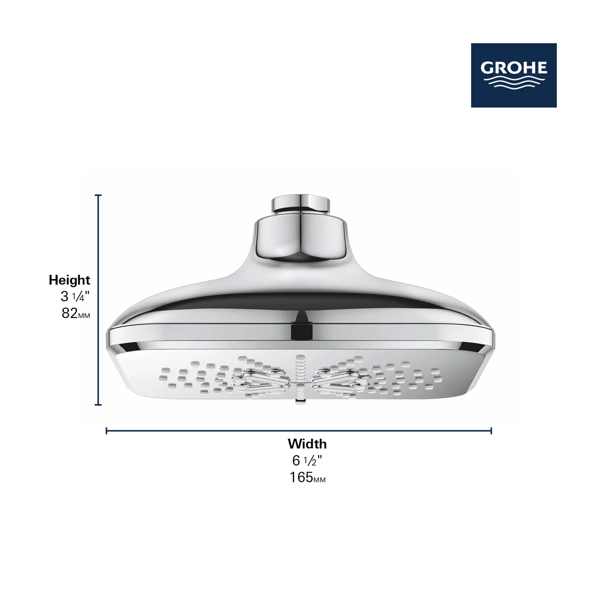 Shower Head, 6-1/2" - 3 Sprays, 1.75 GPM (6.6 L/min) // GROHE STARLIGHT CHROME // 69135_GROHE_SmartActive_Square_ShowerHead_26797_0_Infographics_2_0_CDNwebp.webp