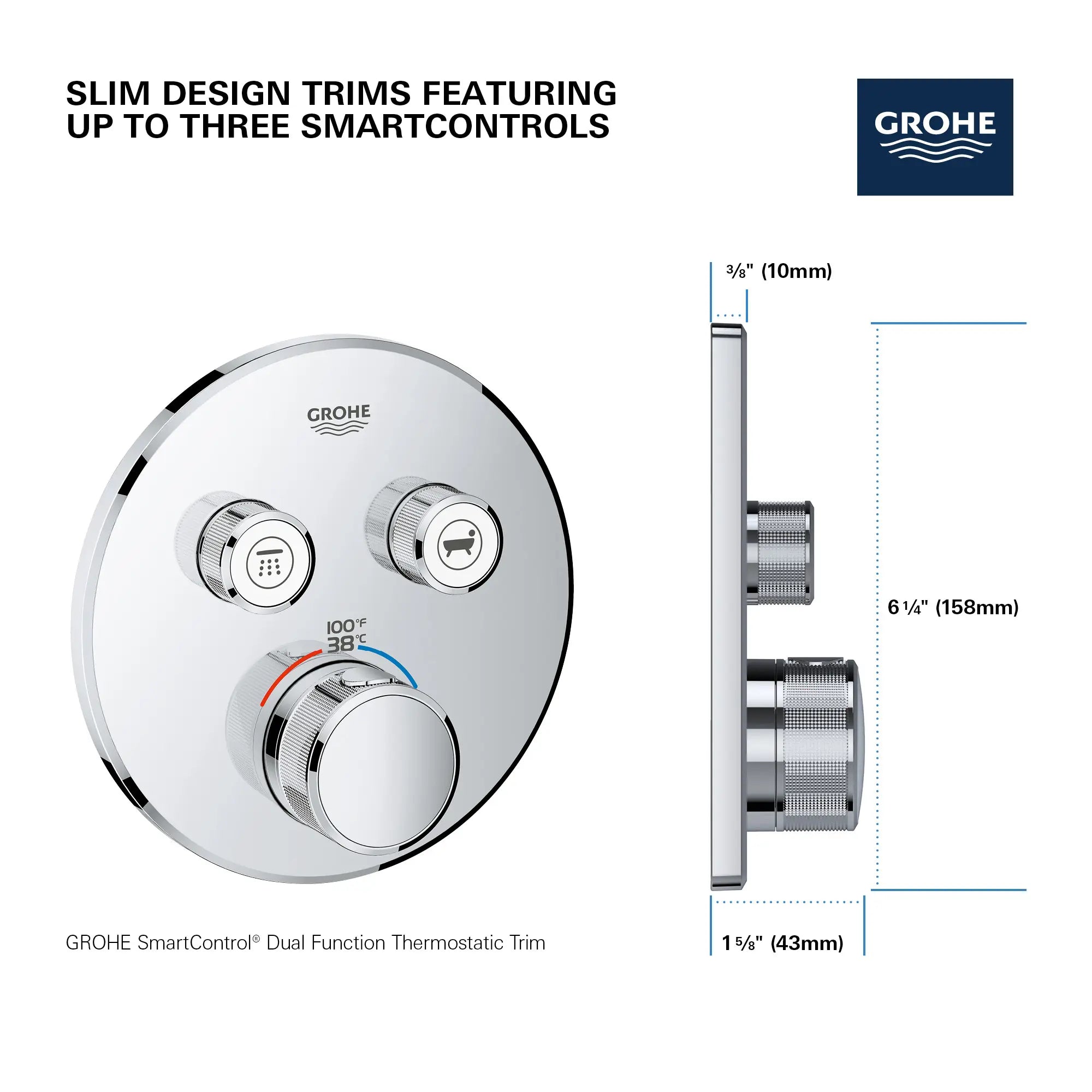 Dual Function Thermostatic Valve Trim // GROHE STARLIGHT CHROME // 69157_GROHE_SmartControl_Round_29137000_Dual_Function_Info_1_0_CDNwebp.webp