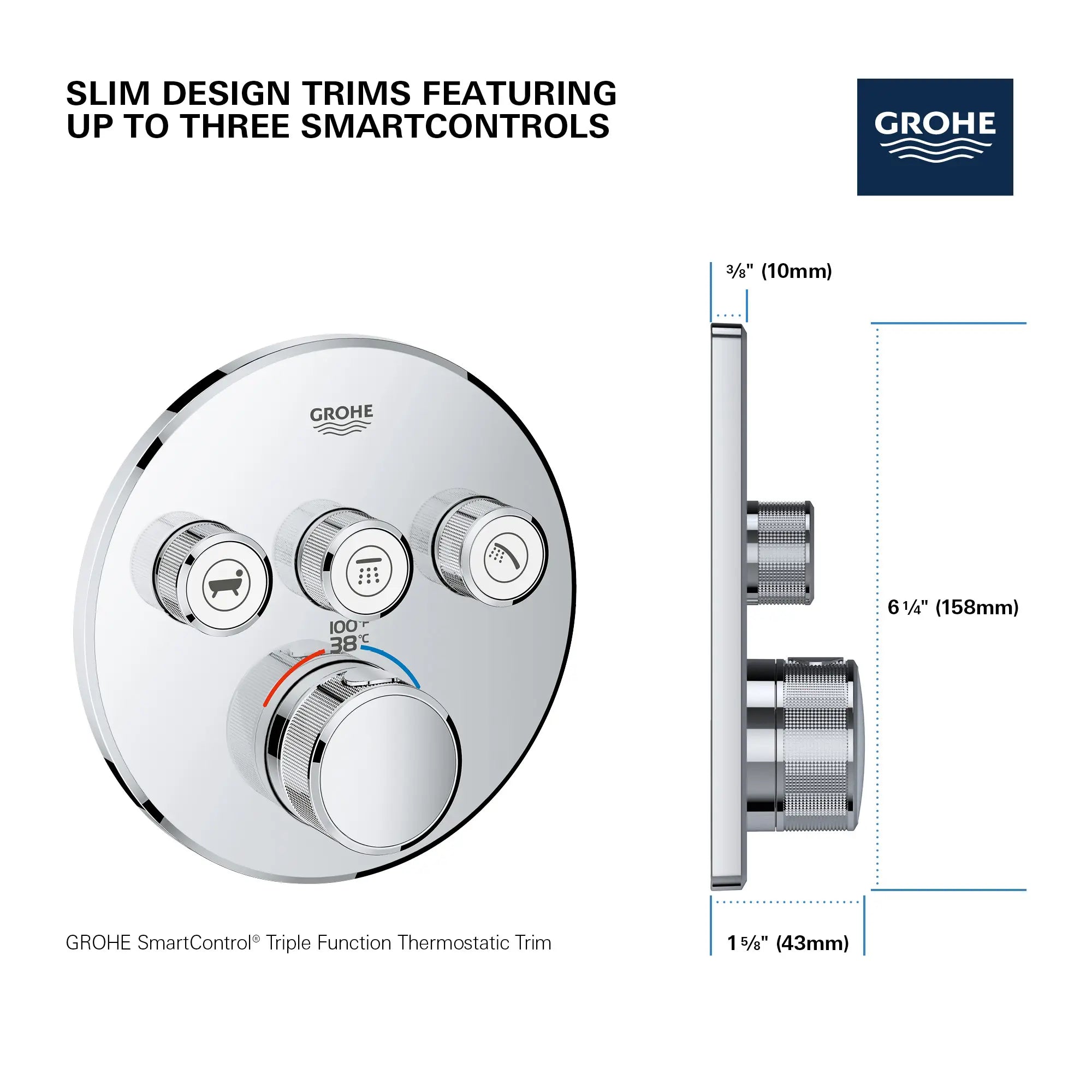 Triple Function Thermostatic Valve Trim // GROHE STARLIGHT CHROME // 69161_GROHE_SmartControl_Round_29138000_Triple_Function_Info_1_0_CDNwebp.webp