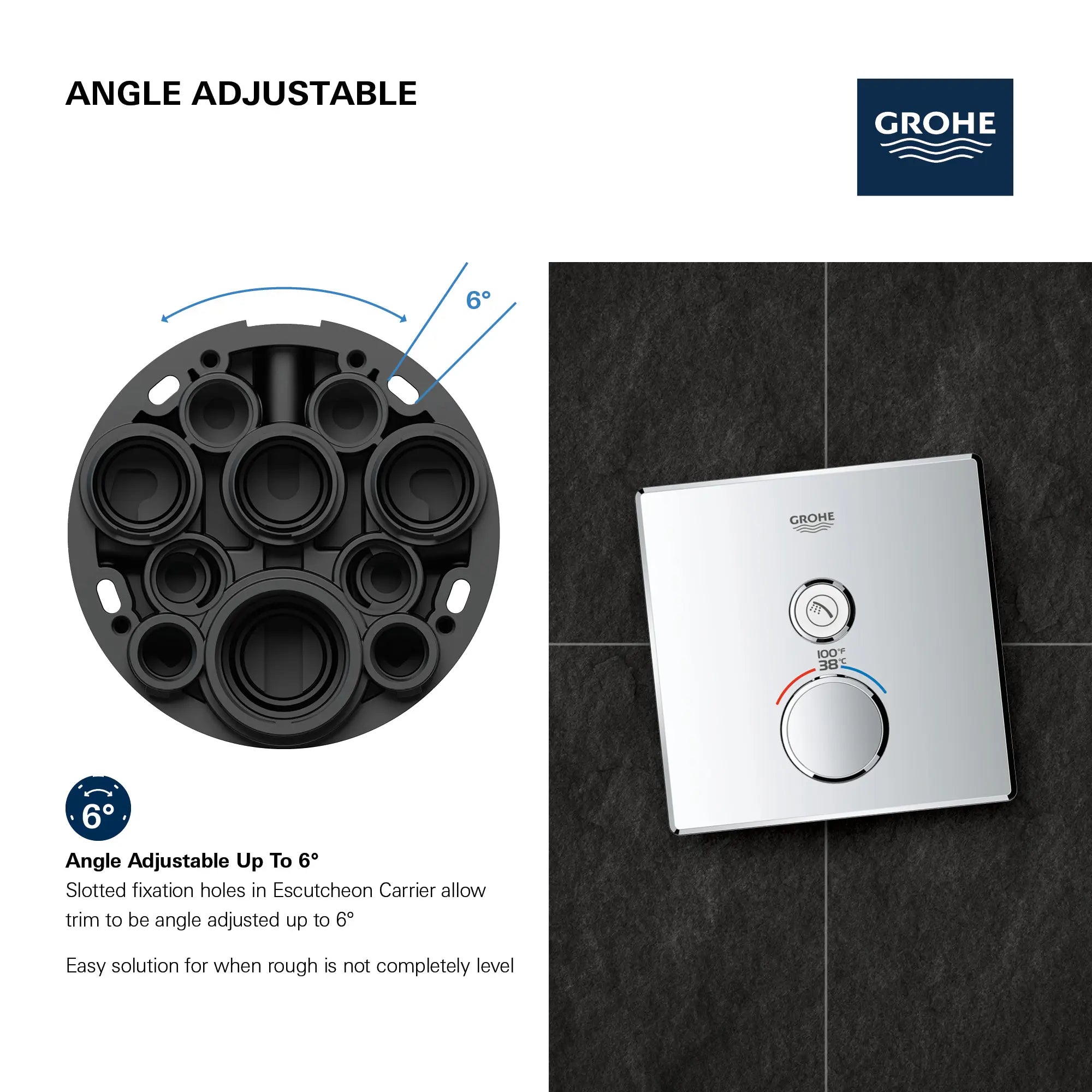Single Function Thermostatic Valve Trim // GROHE STARLIGHT CHROME // 69173_GROHE_SmartControl_Square_29140000_Single_Function_Info_3_0_CDNwebp.webp