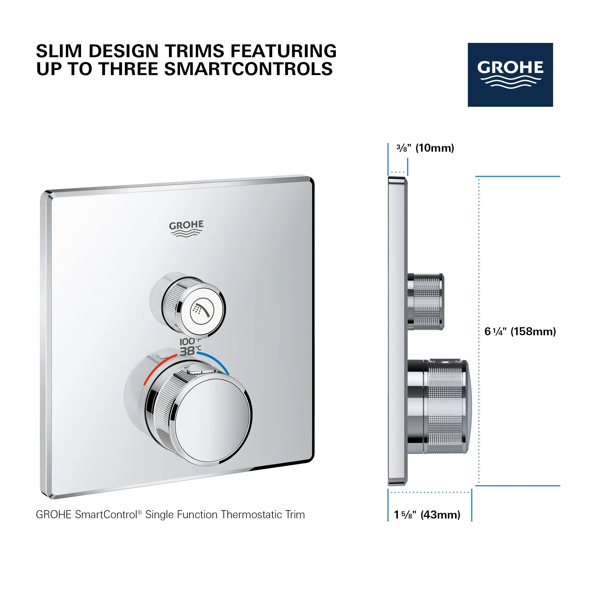 Single Function Thermostatic Valve Trim // GROHE STARLIGHT CHROME // 69177_GROHE_SmartControl_Square_29140000_Single_Function_Info_1_0_CDNwebp.webp