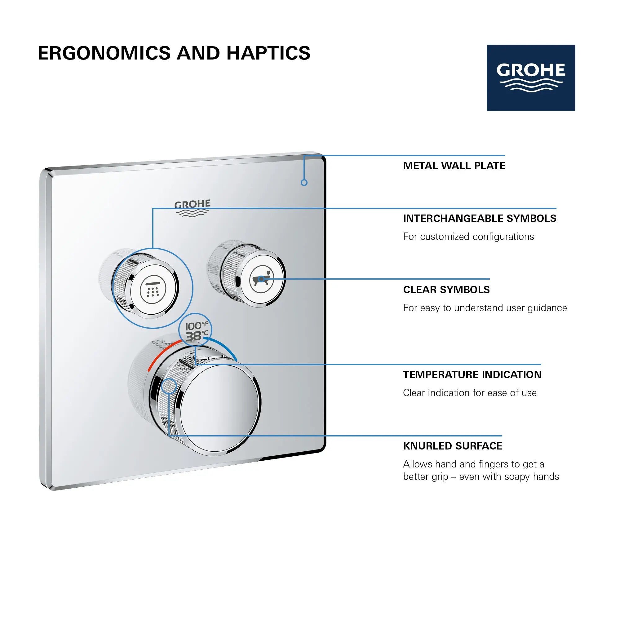 Dual Function Thermostatic Valve Trim // GROHE STARLIGHT CHROME // 69184_GROHE_SmartControl_Square_29141000_Dual_Function_Info_2_0_CDNwebp.webp