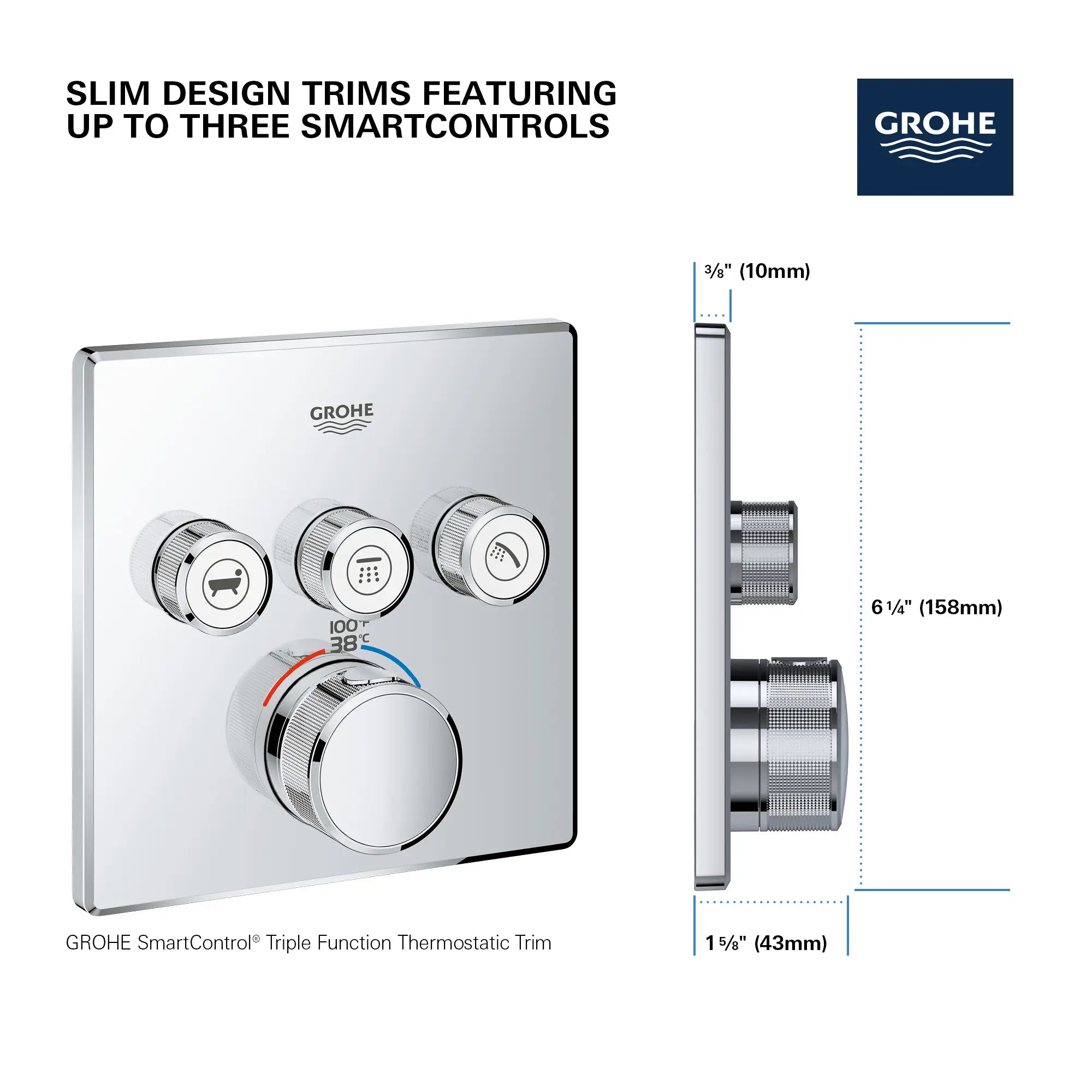 Triple Function Thermostatic Valve Trim // GROHE STARLIGHT CHROME // 69190_GROHE_SmartControl_Square_29142000_Triple_Function_Info_1_0_CDNwebp.webp