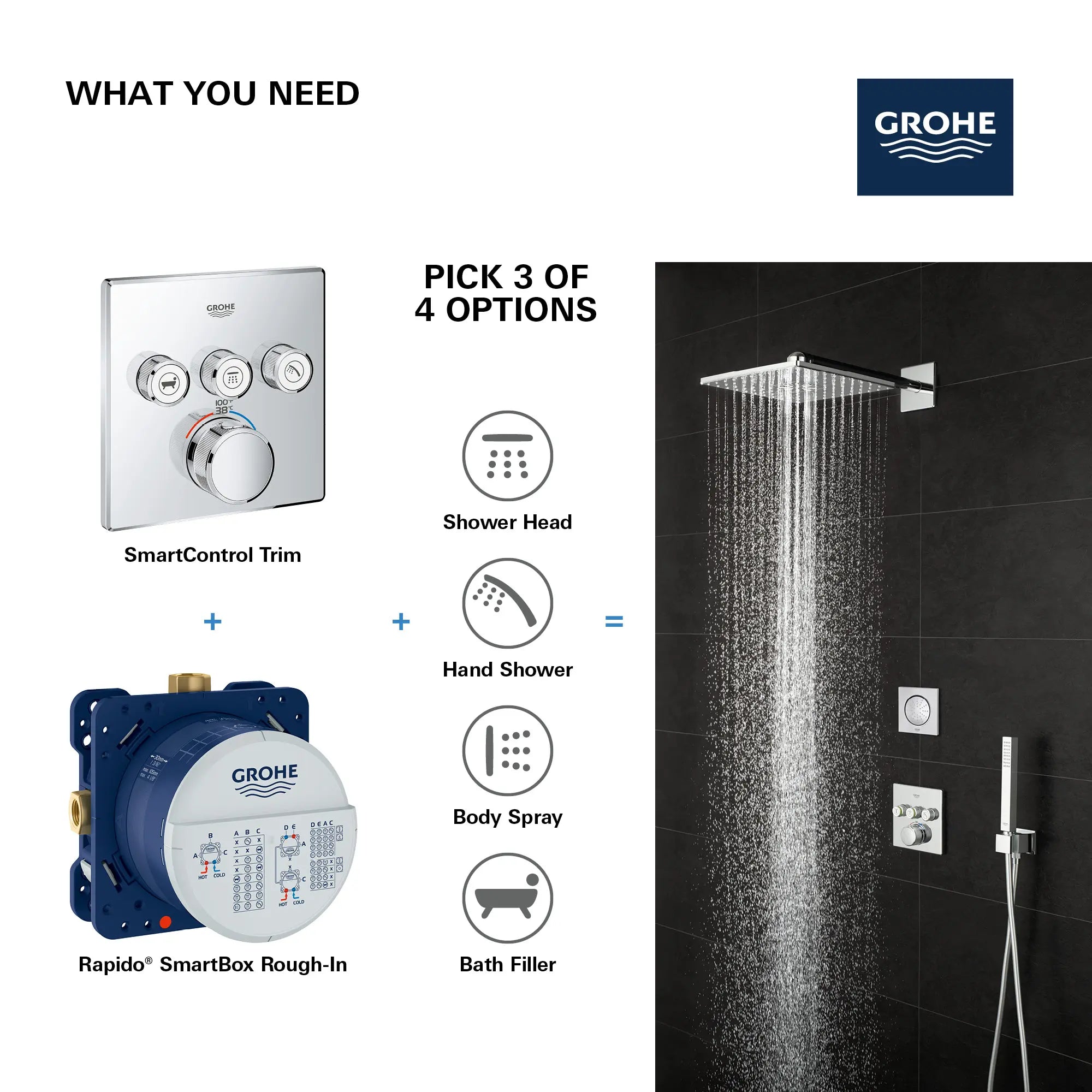 Triple Function Thermostatic Valve Trim // GROHE STARLIGHT CHROME // 69197_GROHE_SmartControl_Square_29142000_Triple_Function_Info_6_0_CDNwebp.webp
